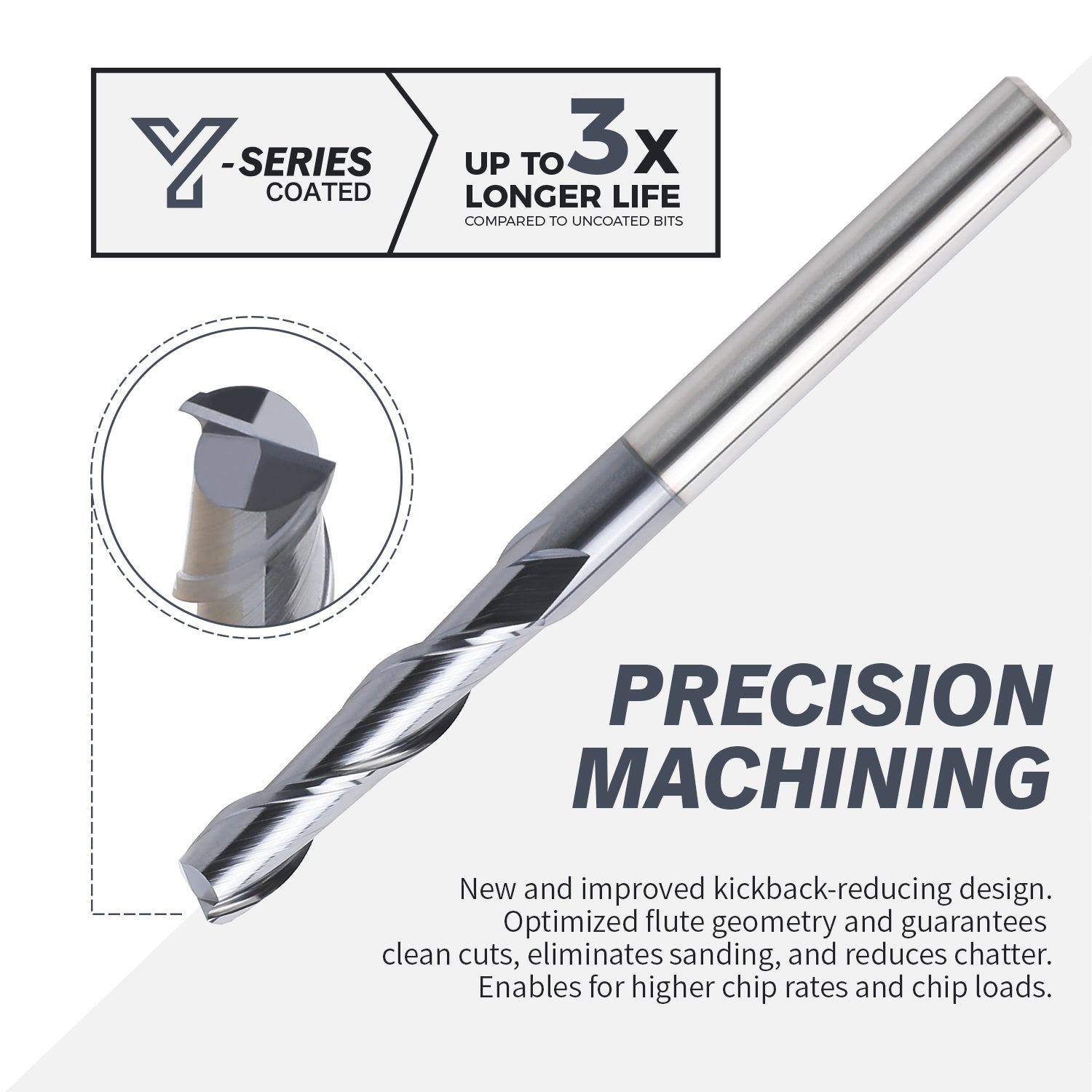 M1403 Solid Carbide Upcut End Mill - 2 Flutes - 1/4 Dia - 1/4 Shank - 1-1/8 LOC - 3 OAL - Zahyox