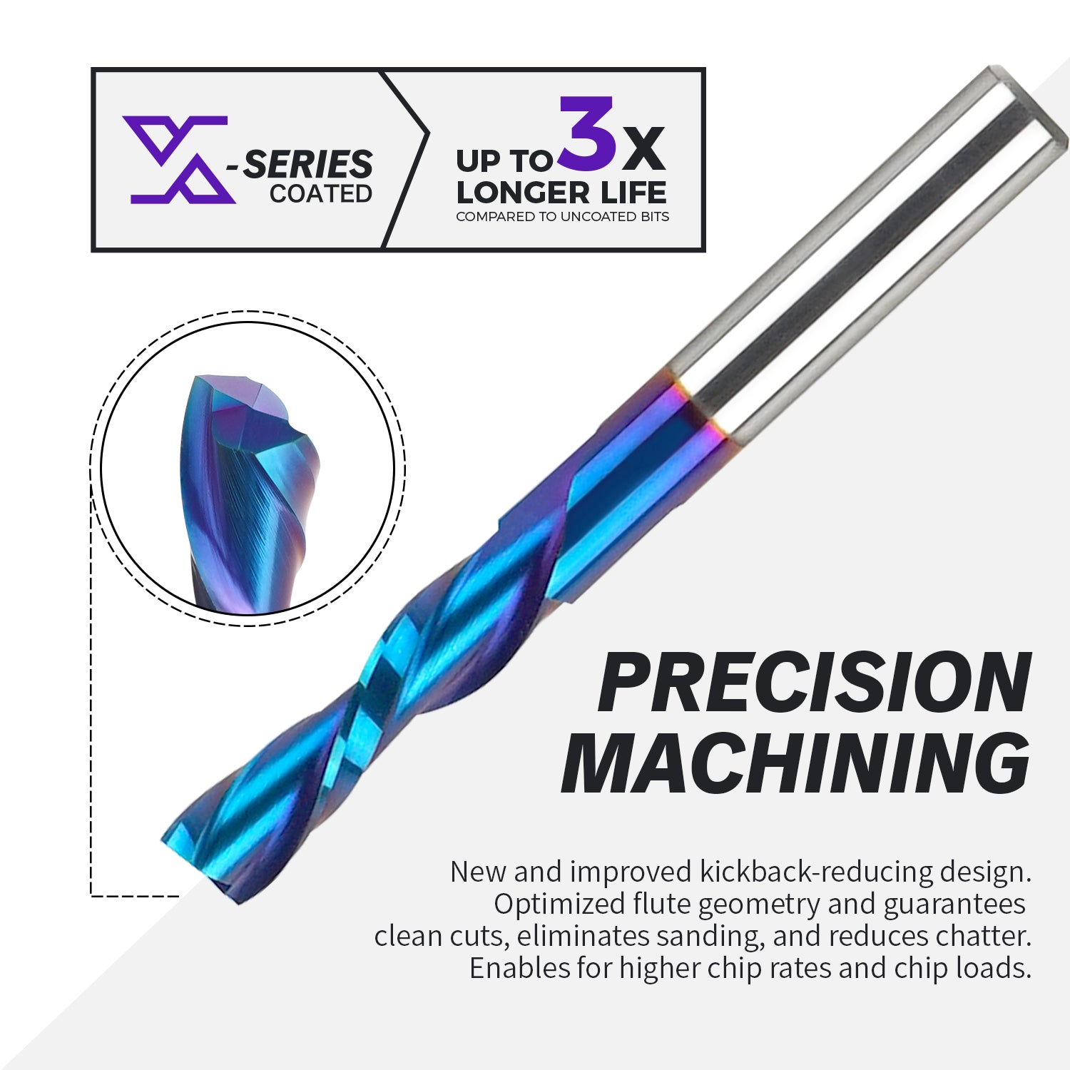S1417 Solid Carbide nACo Coated Downcut Spiral Router Bit - 2 Flutes - 1/4 SD - 1/4 CD - 1 CL - 2-1/2 OL - Zahyox