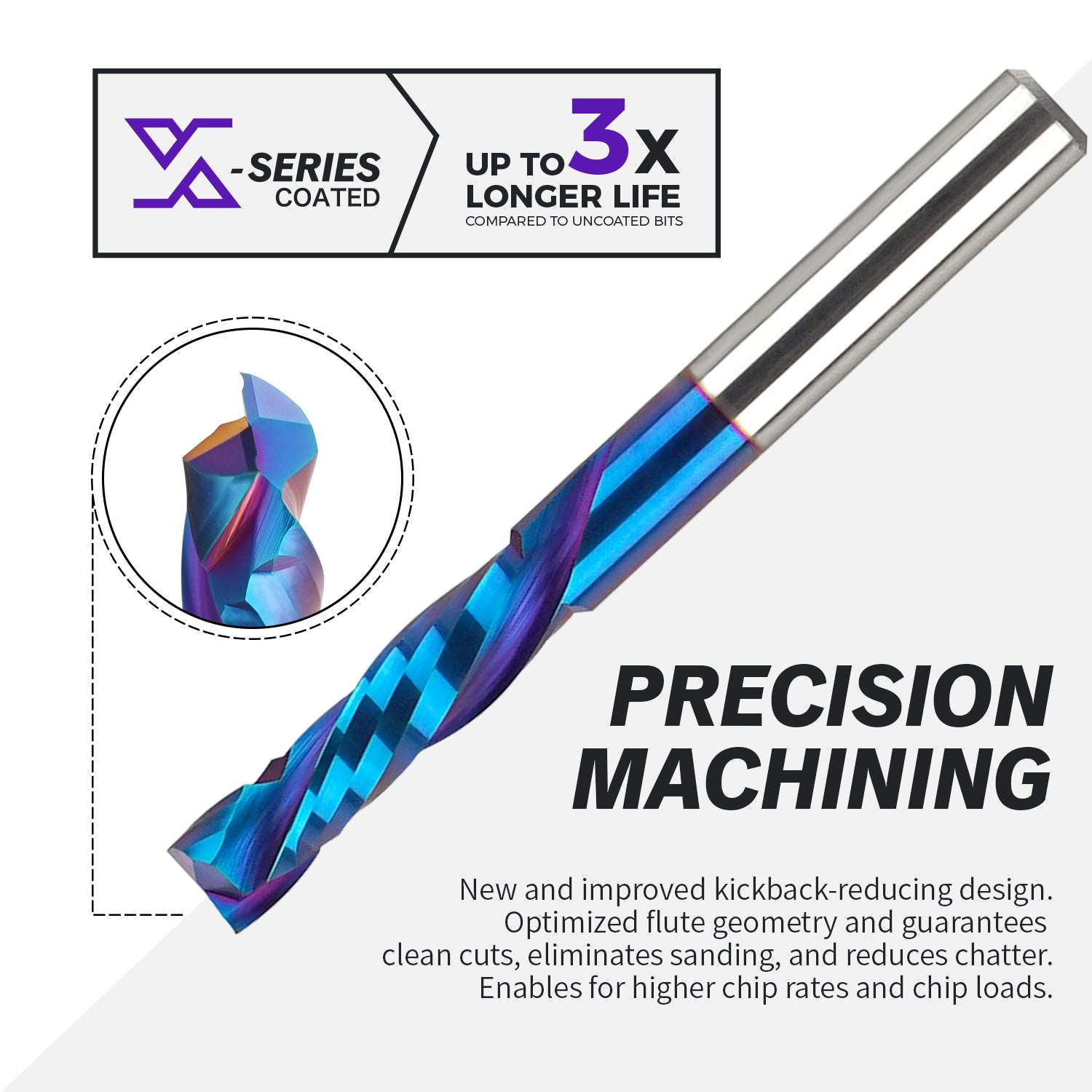 S1418 Solid Carbide nACo Coated Compression Spiral Router Bit - 2 Flutes - 1/4 SD - 1/4 CD - 1 CL - 2-1/2 OL - Zahyox
