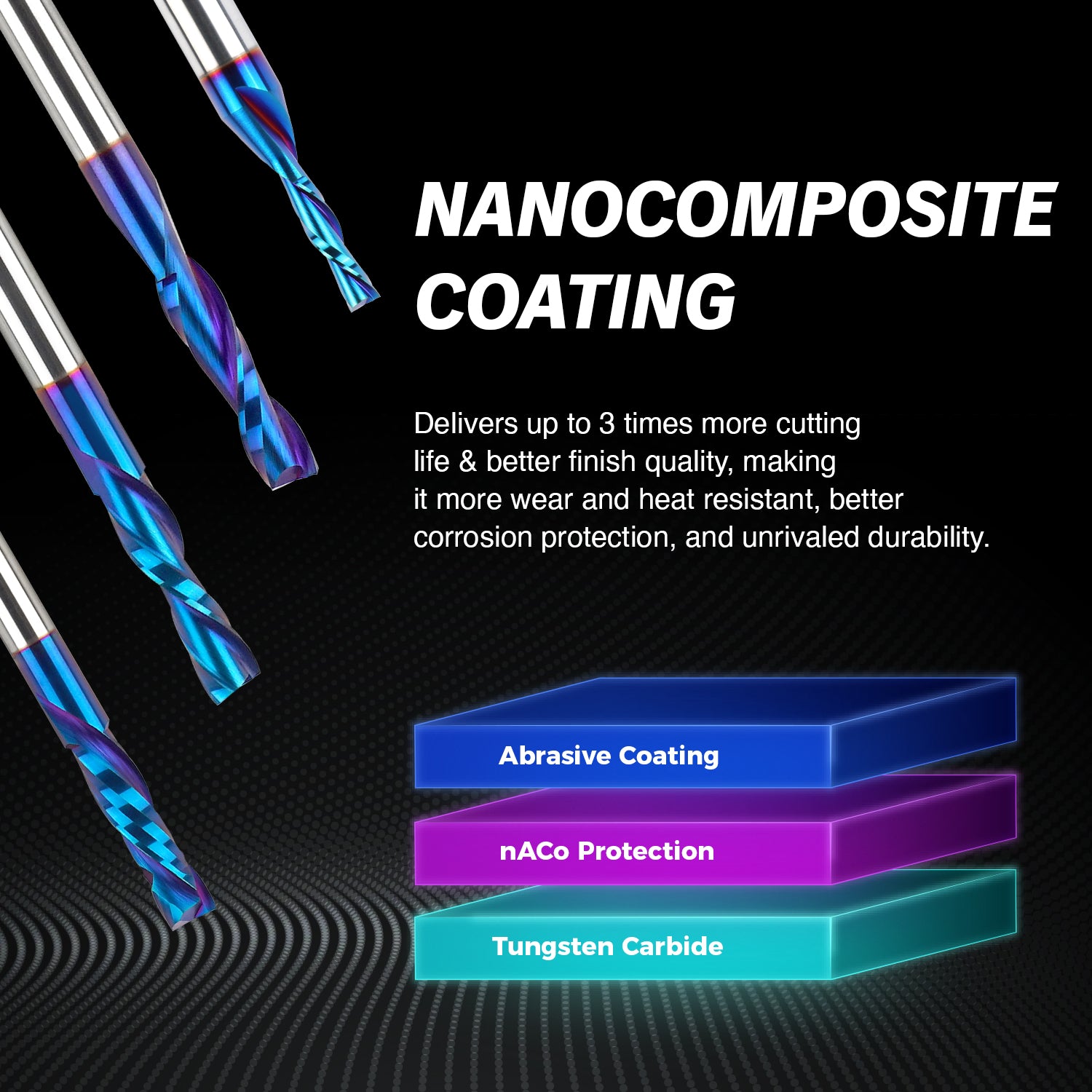 S1418 Solid Carbide nACo Coated Compression Spiral Router Bit - 2 Flutes - 1/4 SD - 1/4 CD - 1 CL - 2-1/2 OL - Zahyox