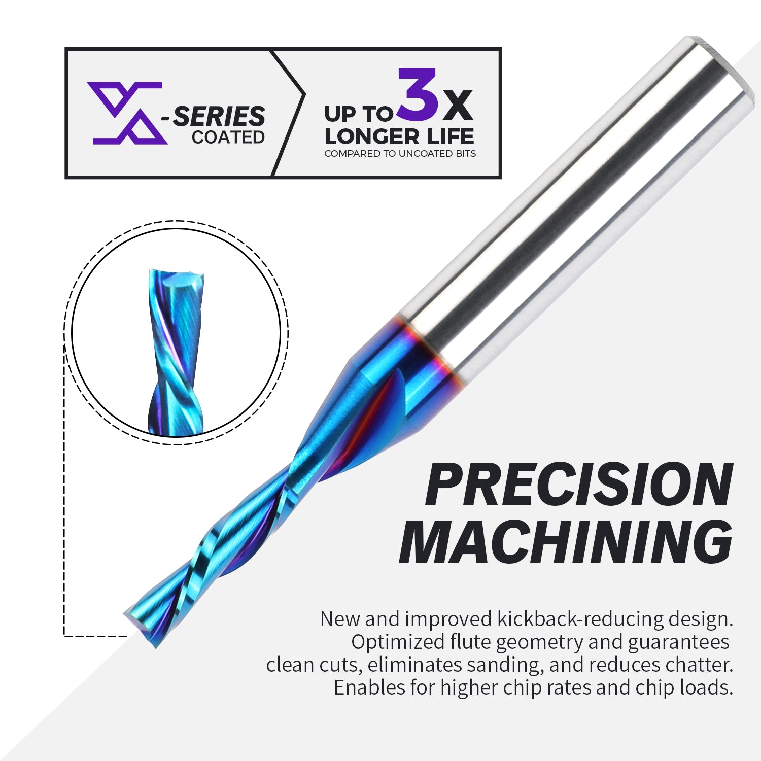 S1805 Solid Carbide nACo Coated Downcut Spiral Router Bit - 2Flutes - 1/4 SD - 1/8 CD - 1/2 CL - 2 OL - Zahyox
