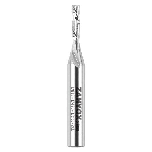 S1806 Solid Carbide Downcut Spiral Router Bit - 2Flutes - 1/4 SD - 1/8 CD - 1/2 CL - 2 OL - Zahyox