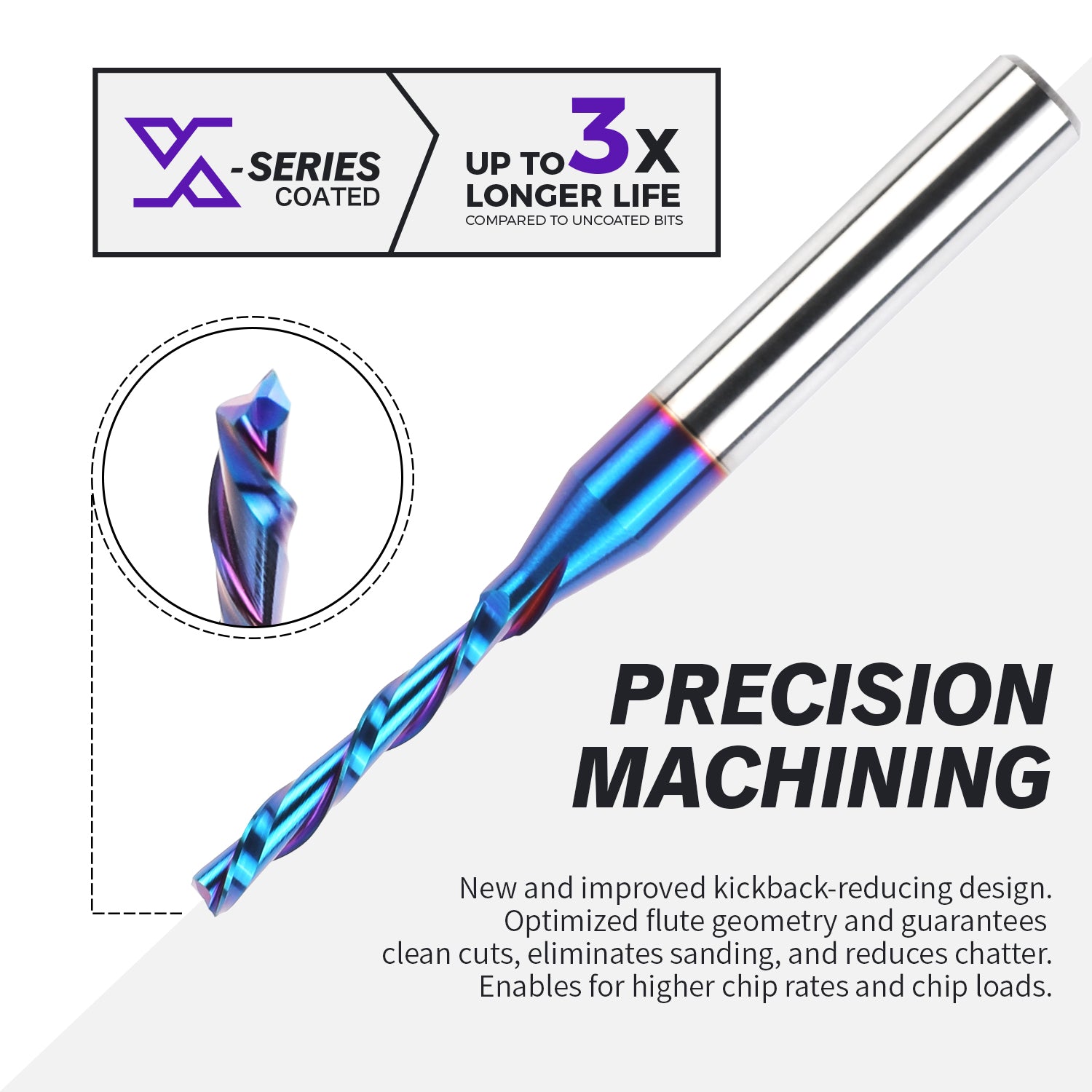 S1807 Solid Carbide nACo Coated Downcut Spiral Router Bit - 2Flutes - 1/4 SD - 1/8 CD - 7/8 CL - 2-1/2 OL - Zahyox