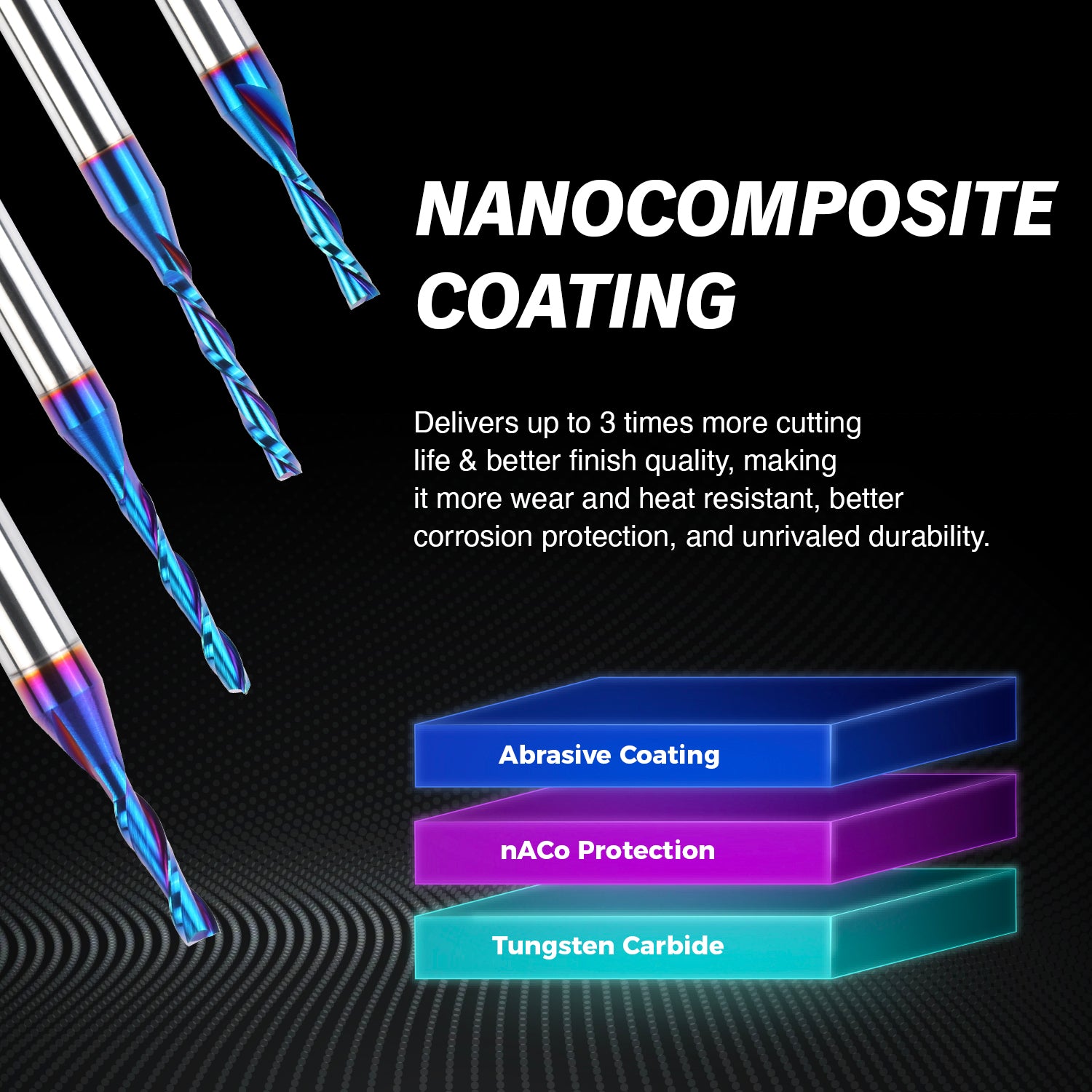 S1807 Solid Carbide nACo Coated Downcut Spiral Router Bit - 2Flutes - 1/4 SD - 1/8 CD - 7/8 CL - 2-1/2 OL - Zahyox