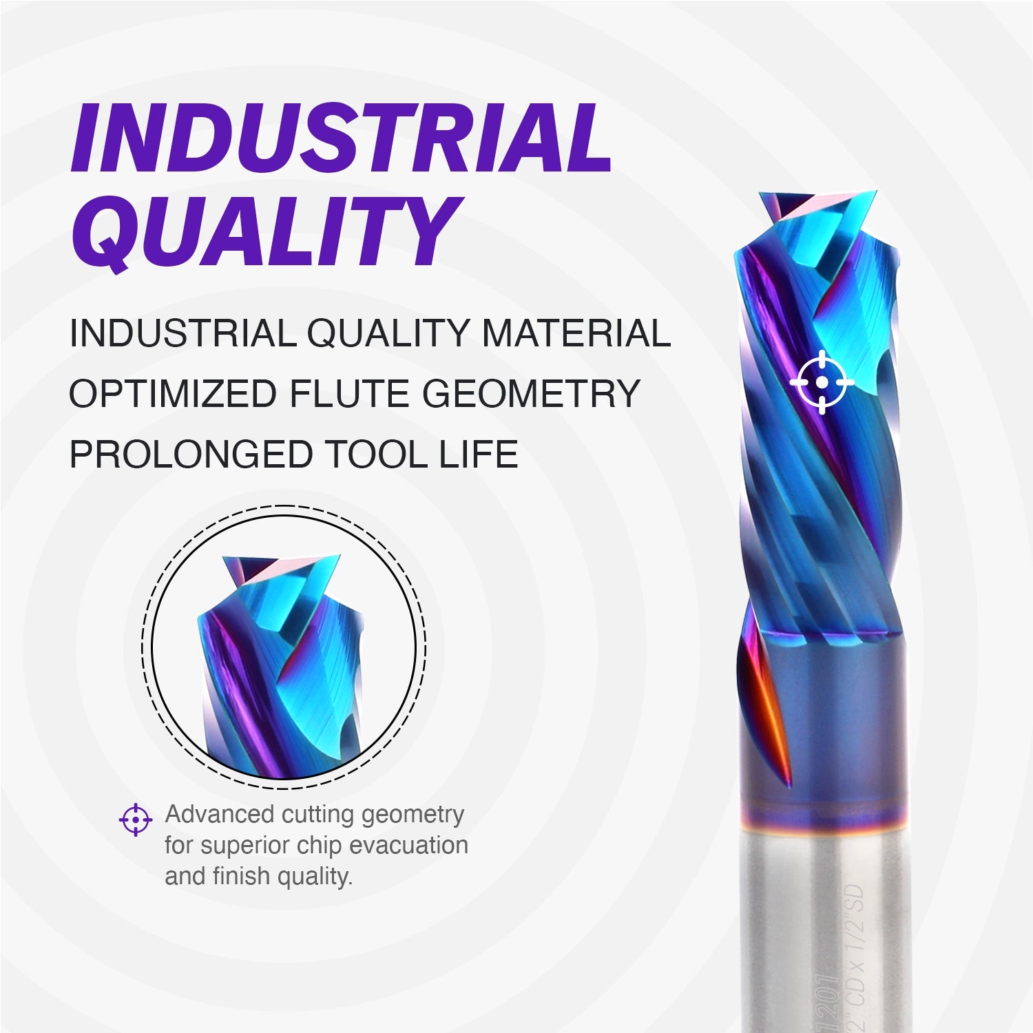 1/2" Shank Compression nACo Coated CNC Spiral Router Bit - 2 Flutes - 1/2" CD - 1-1/4" CL - 3" OL - S1201 - Zahyox