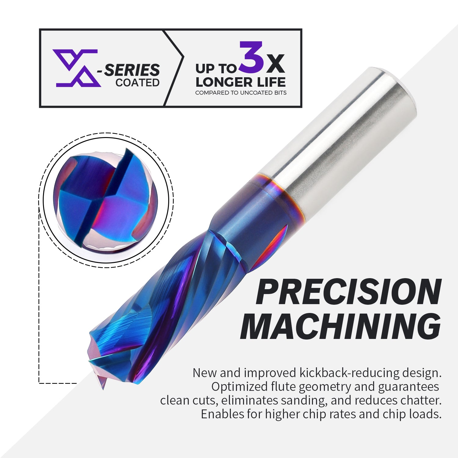 1/2" Shank Compression nACo Coated CNC Spiral Router Bit - 2 Flutes - 1/2" CD - 1-1/4" CL - 3" OL - S1201 - Zahyox