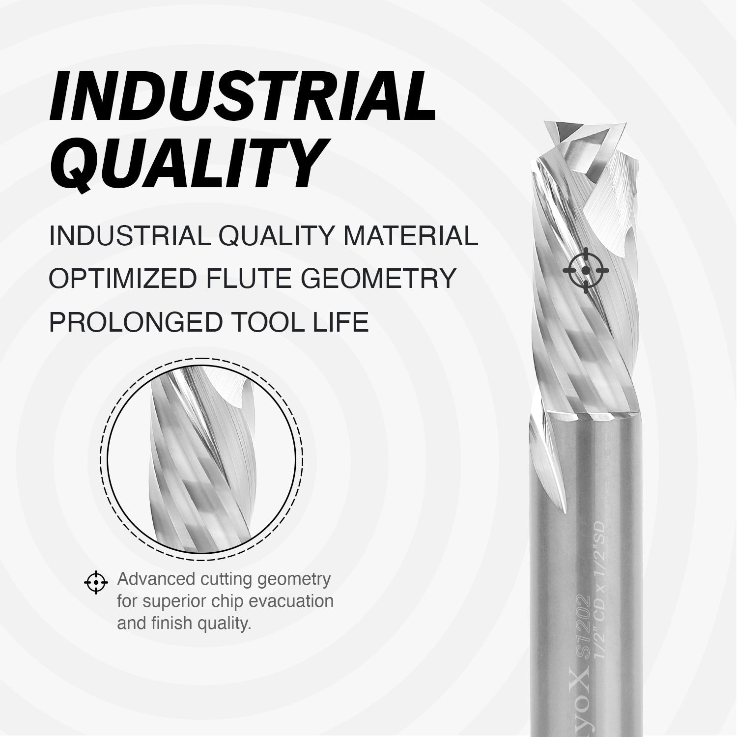 1/2" Shank Compression CNC Spiral Router Bit - 2 Flutes - 1/2" Cutting Dia - 1-1/4" LOC - 3" OAL - S1202 - Zahyox
