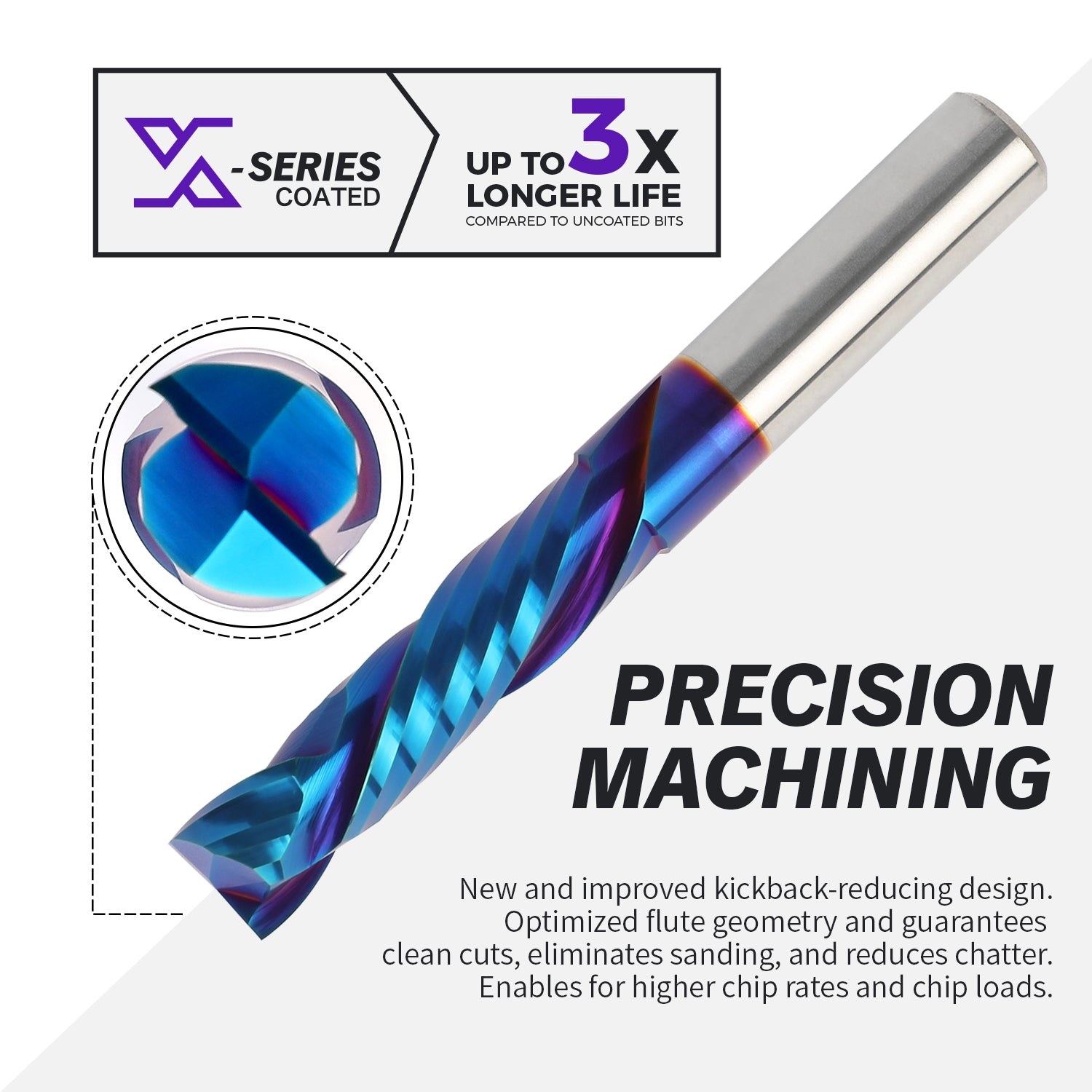 1/2" Shank Compression nACo Coated CNC Spiral Router Bit  - 2 Flutes - 1/2" CD - 2" CL - 4" OL - S1203 - Zahyox