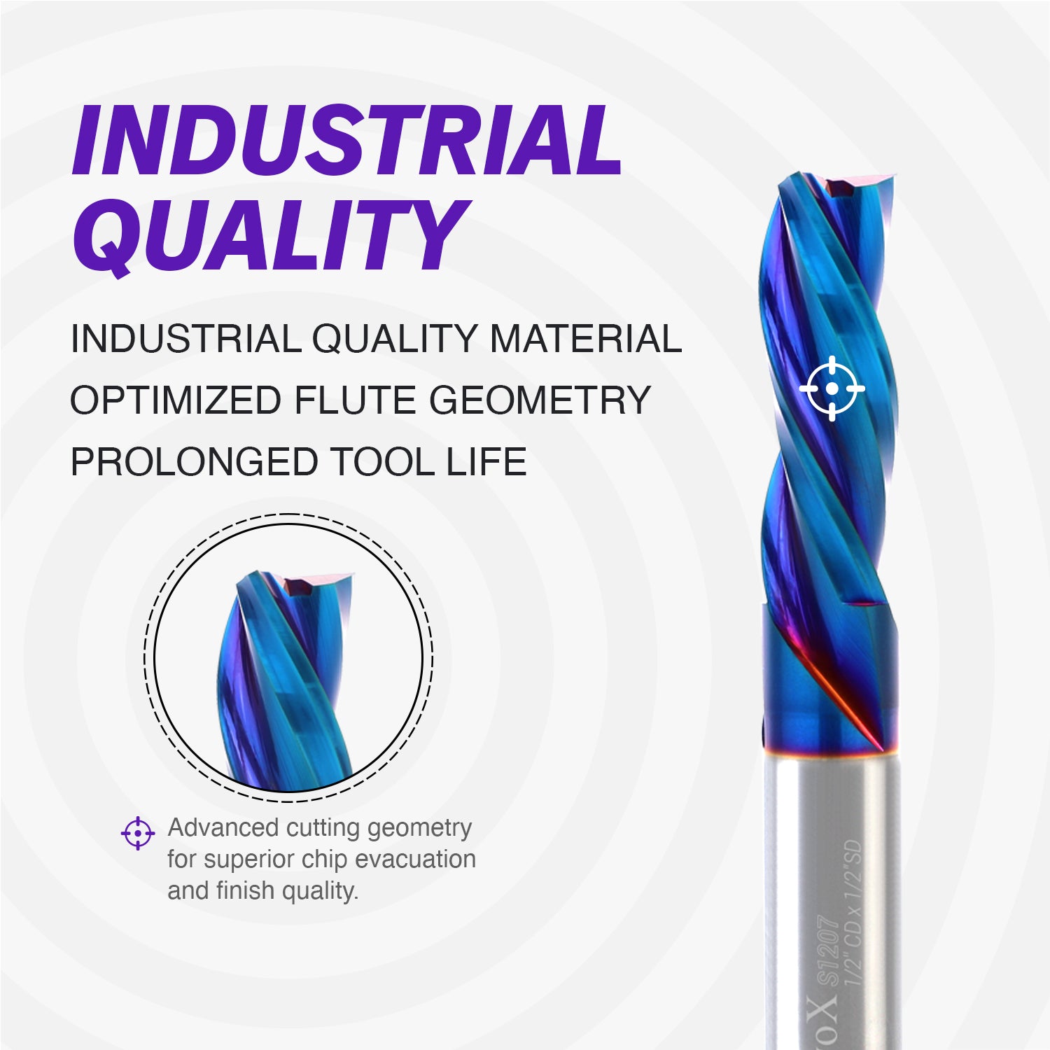 1/2" Shank Downcut nACo Coated CNC Spiral Router Bit- 3 Flutes - 1/2" CD - 1-1/2" CL - 3-1/2" OL - S1207 - Zahyox