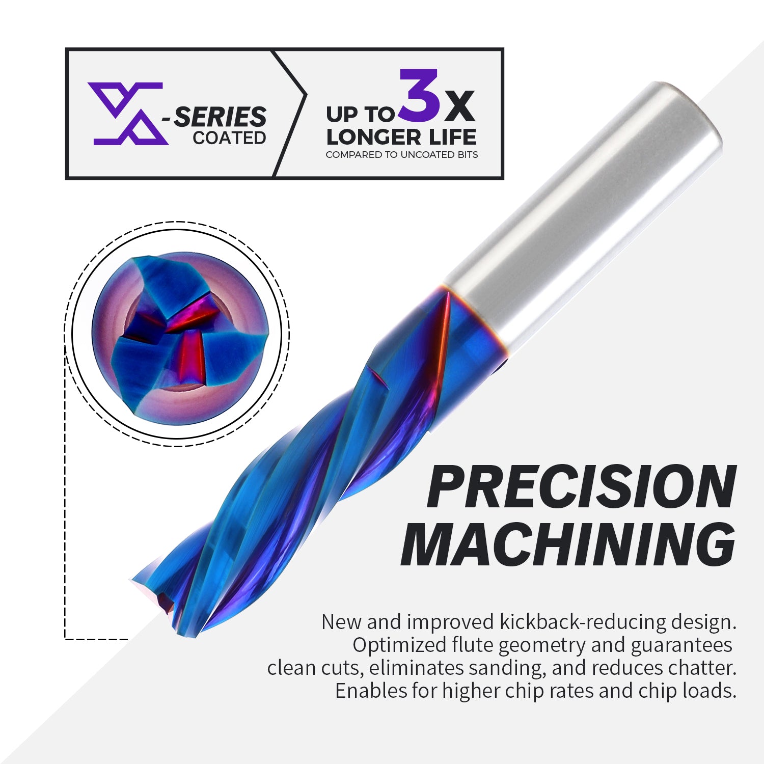 1/2" Shank Downcut nACo Coated CNC Spiral Router Bit- 3 Flutes - 1/2" CD - 1-1/2" CL - 3-1/2" OL - S1207 - Zahyox