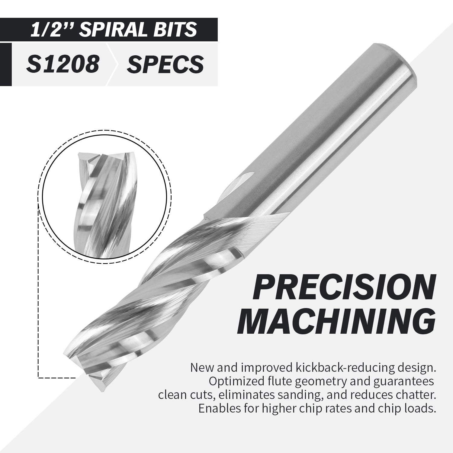 1/2" Shank Downcut Solid Carbide CNC Spiral Router Bit - 3 Flutes - 1/2" CD - 1-1/2" CL - 3-1/2" OL - S1208 - Zahyox