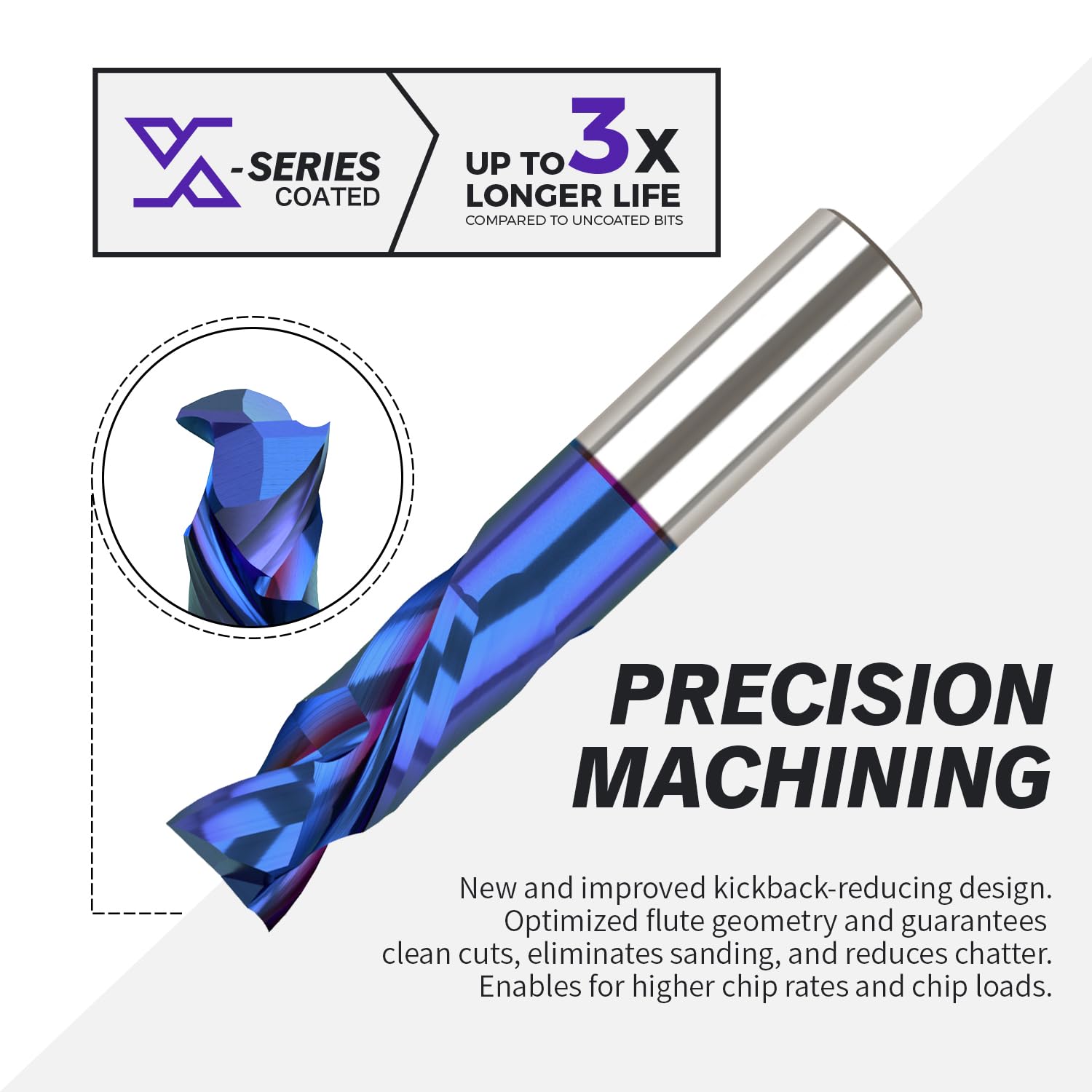 1/2" Shank Compression Solid Carbide nACo Coated Spiral Router Bit - 2 Flutes - 1/2" Cutting Dia - 1-1/4" Cutting Length - 3" Overall Length - 1/2" Upcut Length - S1211 PRO-Series - Zahyox