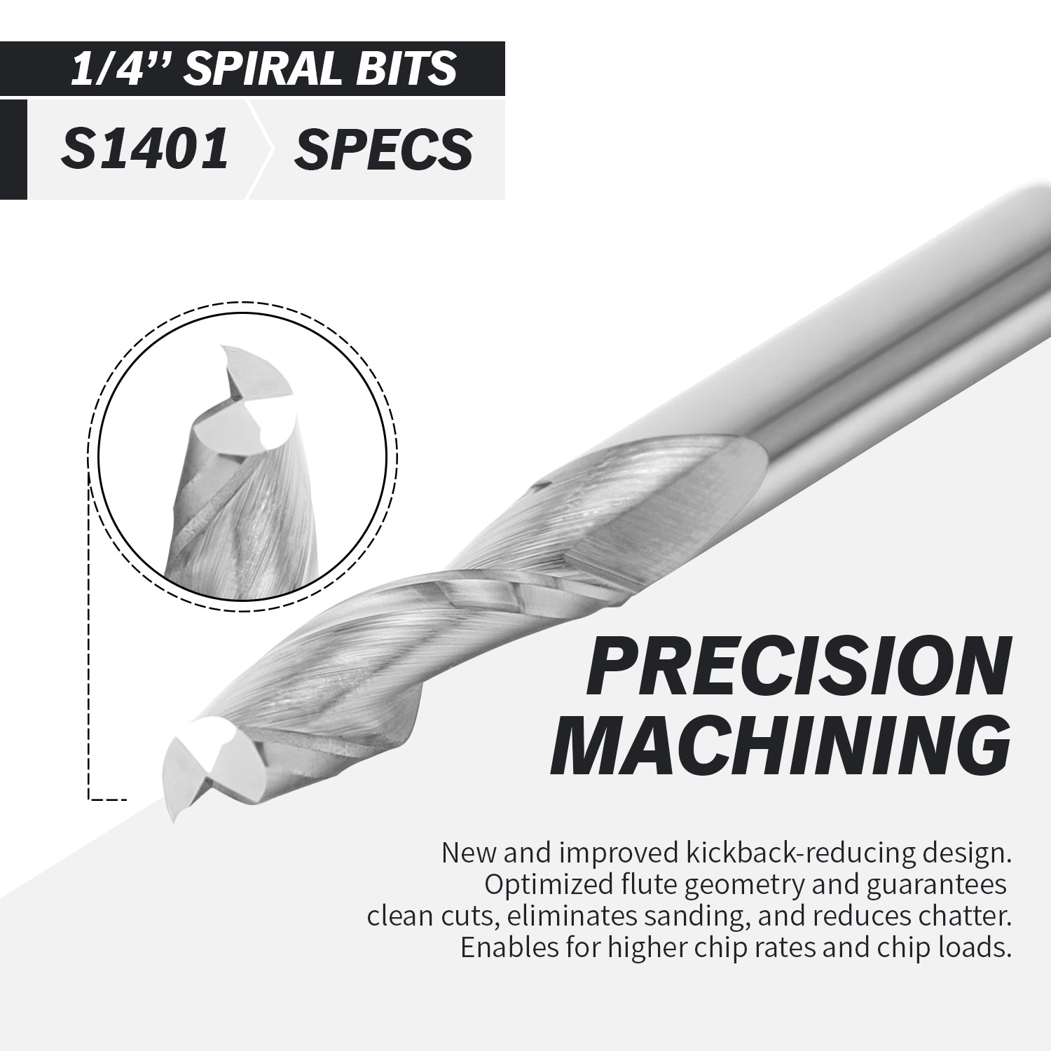 5Pack - S1401 Solid Carbide Spiral Upcut Bit - 2 Flutes - 1/4 SD - 1/4 CD - 1 CL - 2-1/2 OL - Zahyox