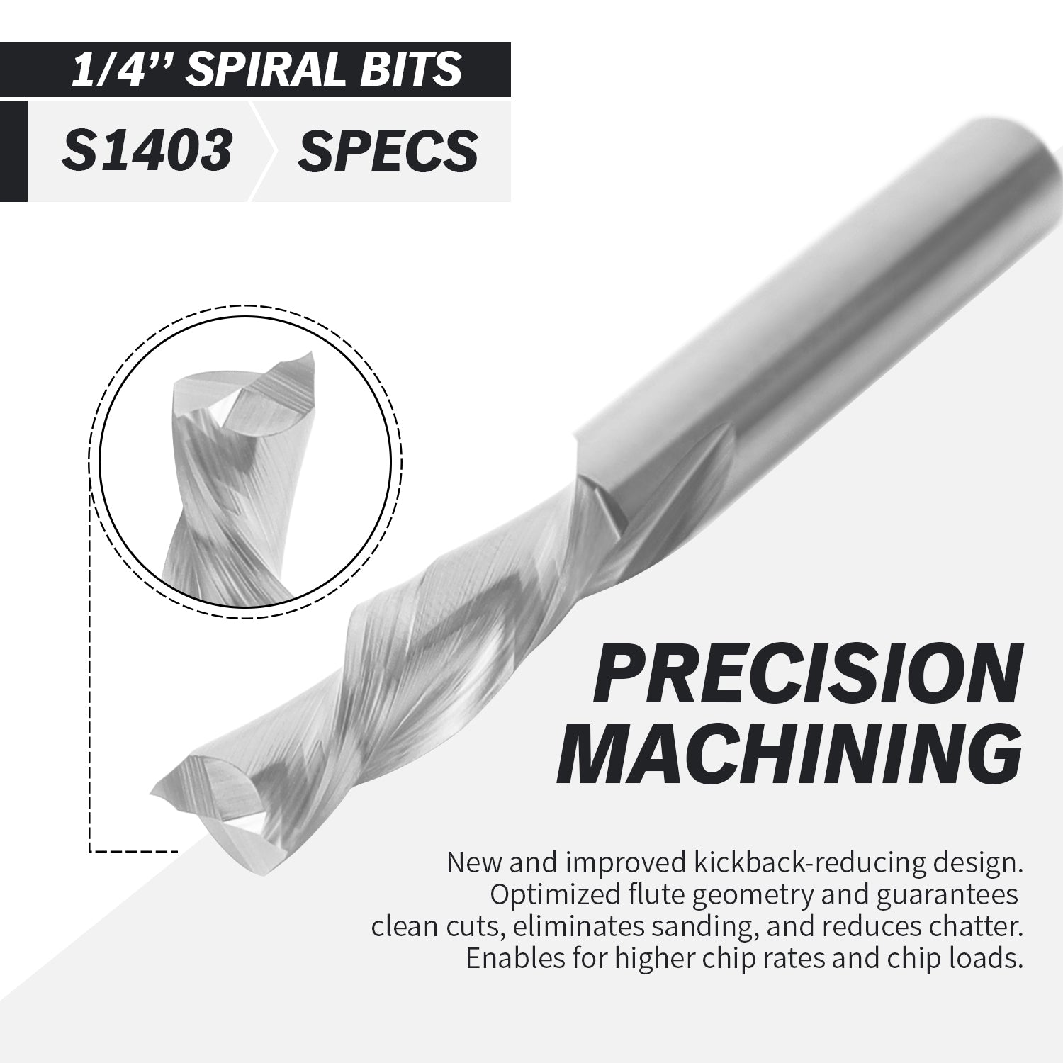 2Pack - S1403 Solid Carbide Spiral Downcut Bit - 2 Flutes - 1/4 SD - 1/4 CD - 1 CL - 2-1/2 OL - Zahyox