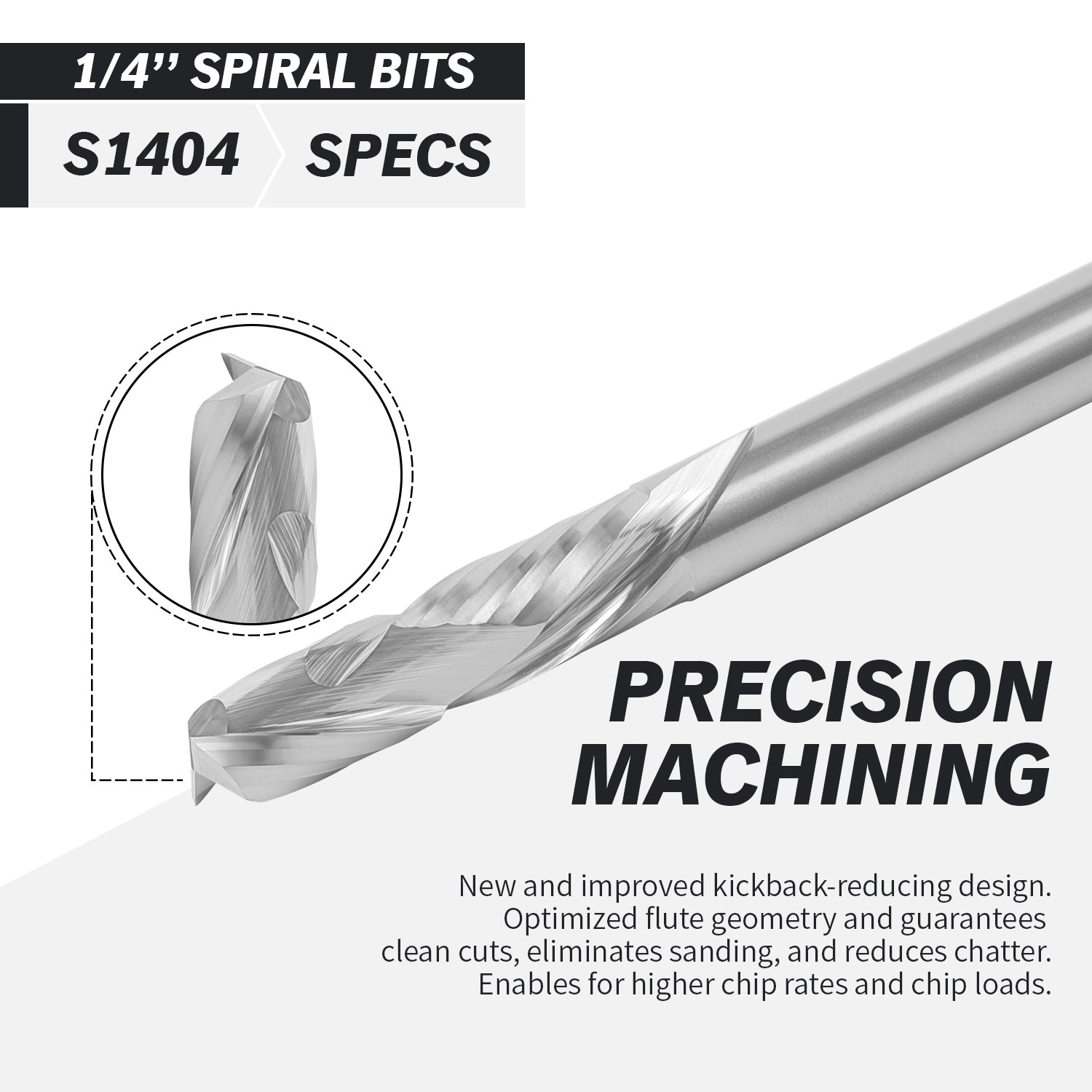 5Pack - S1404 Solid Carbide Compression Spiral Router Bits - 2 Flutes - 1/4 SD - 1/4 CD - 1 CL - 2-1/2 OL - Zahyox