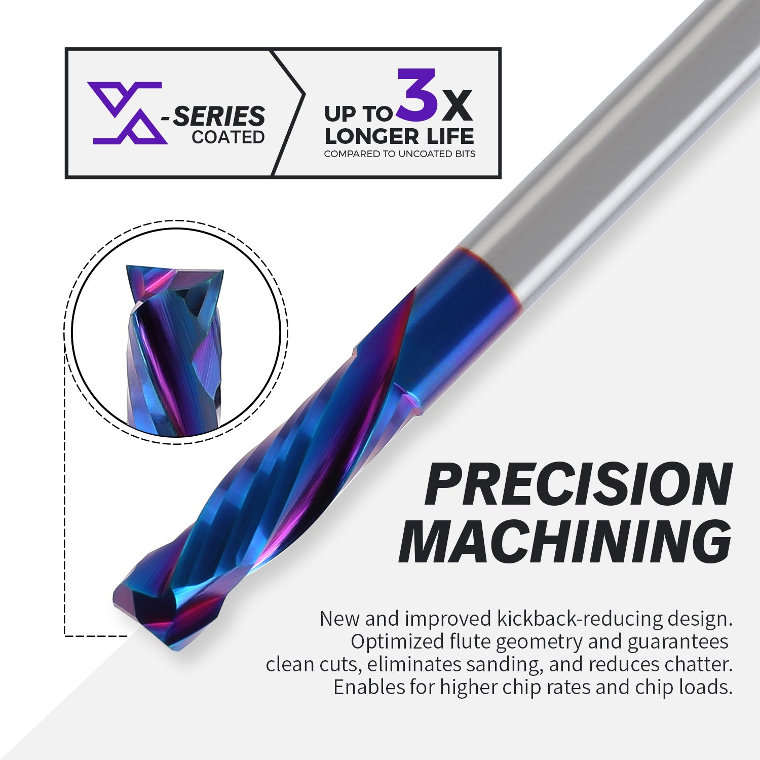 S1405 Solid Carbide nACo Coated Compression Spiral Router Bit - 2Flutes - 1/4 SD - 1/4 CD - 7/8 CL - 2-1/2 OL - Zahyox