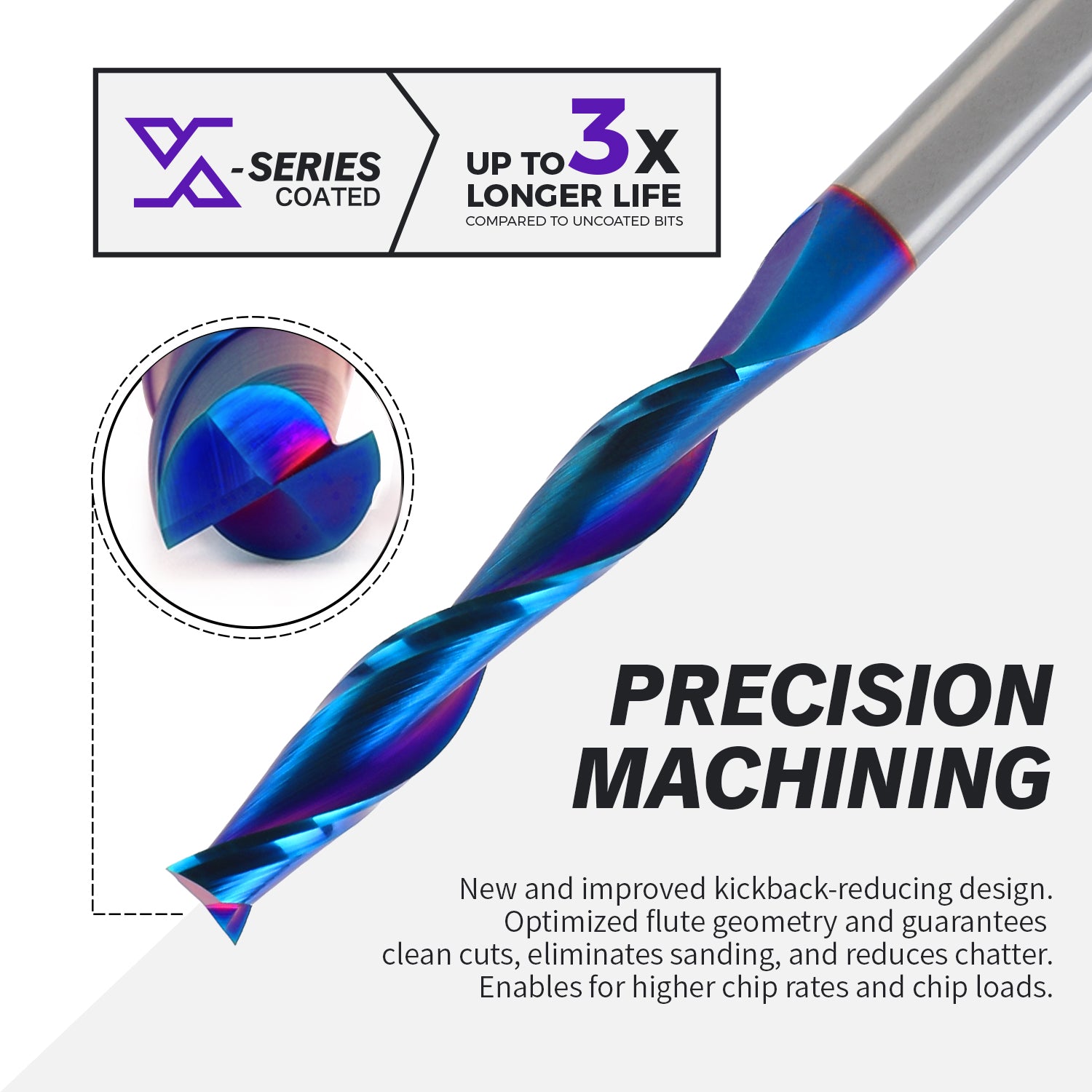 S1406 Solid Carbide nACo Coated Upcut Spiral Router Bit - 2 Flutes  - 1/4 SD - 1/4 CD - 1-1/2 CL - 3 OL - Zahyox