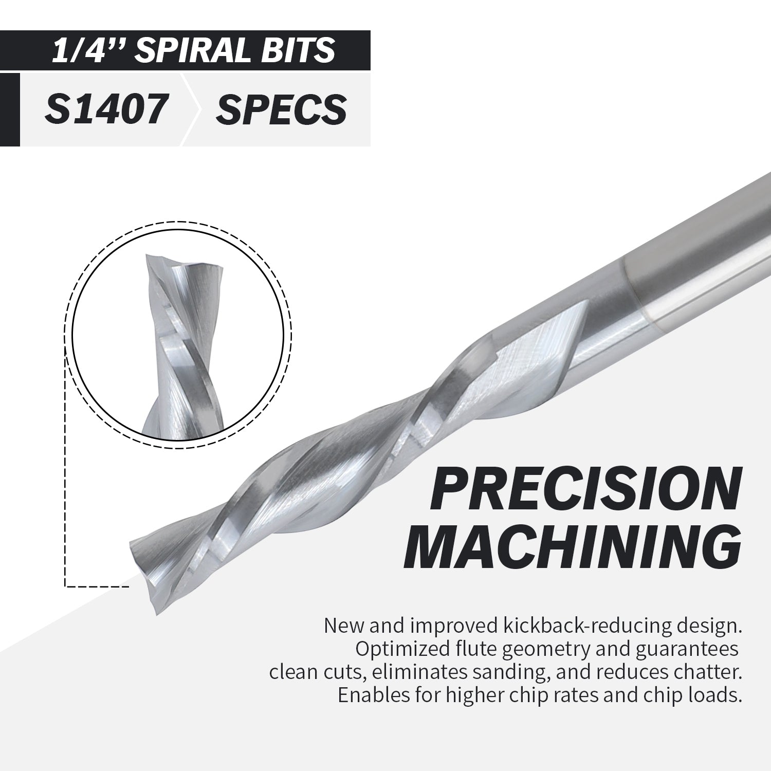 S1407 Solid Carbide TiAlN Coated Downcut Spiral Router Bit - 2 Flutes - 1/4 SD - 1/4 CD - 1-1/4 CL - 3 OL - Zahyox