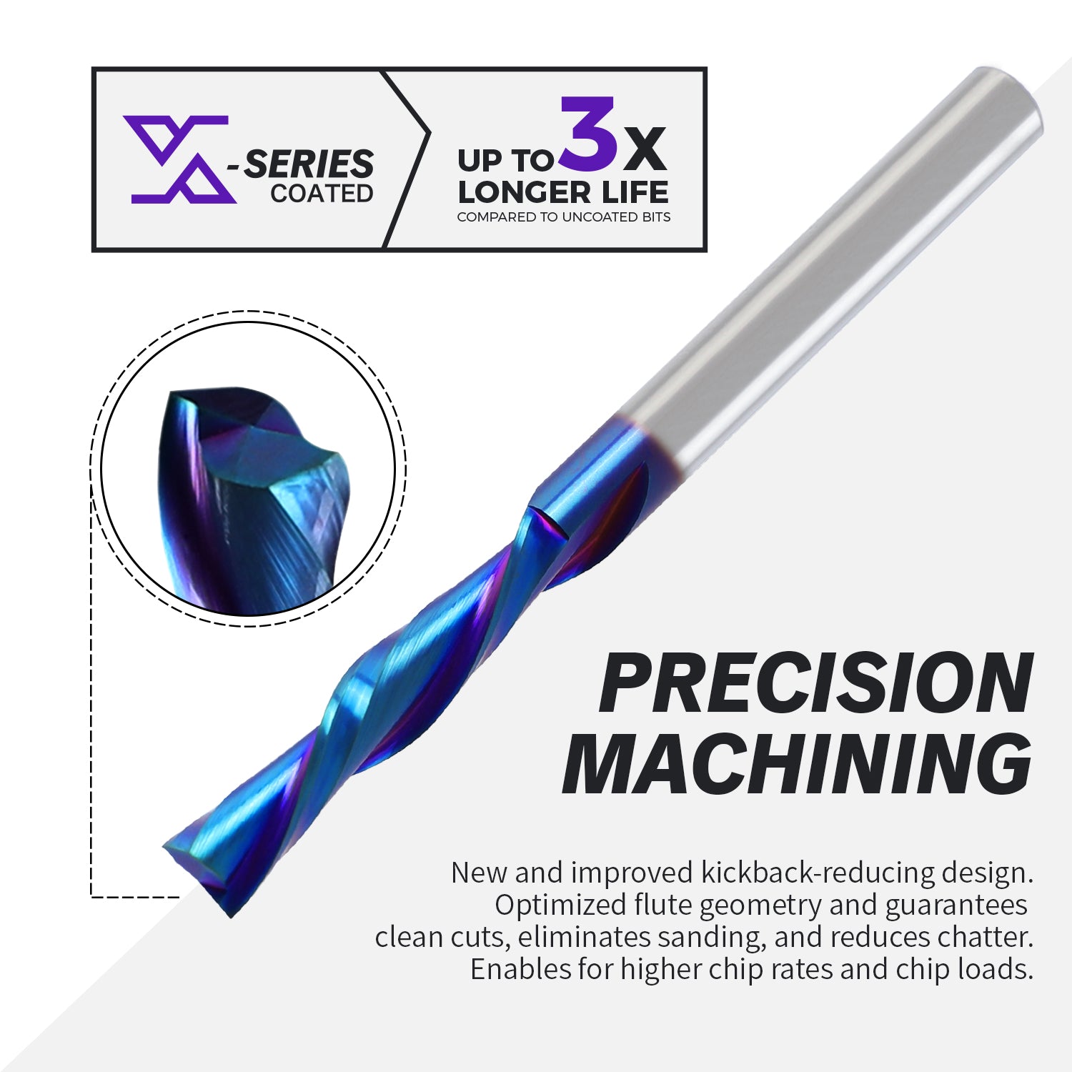 S1408 Solid Carbide nACo Coated Downcut Spiral Router Bit - 2Flutes - 1/4 SD - 1/4 CD - 1-1/4 CL - 3 OL - Zahyox