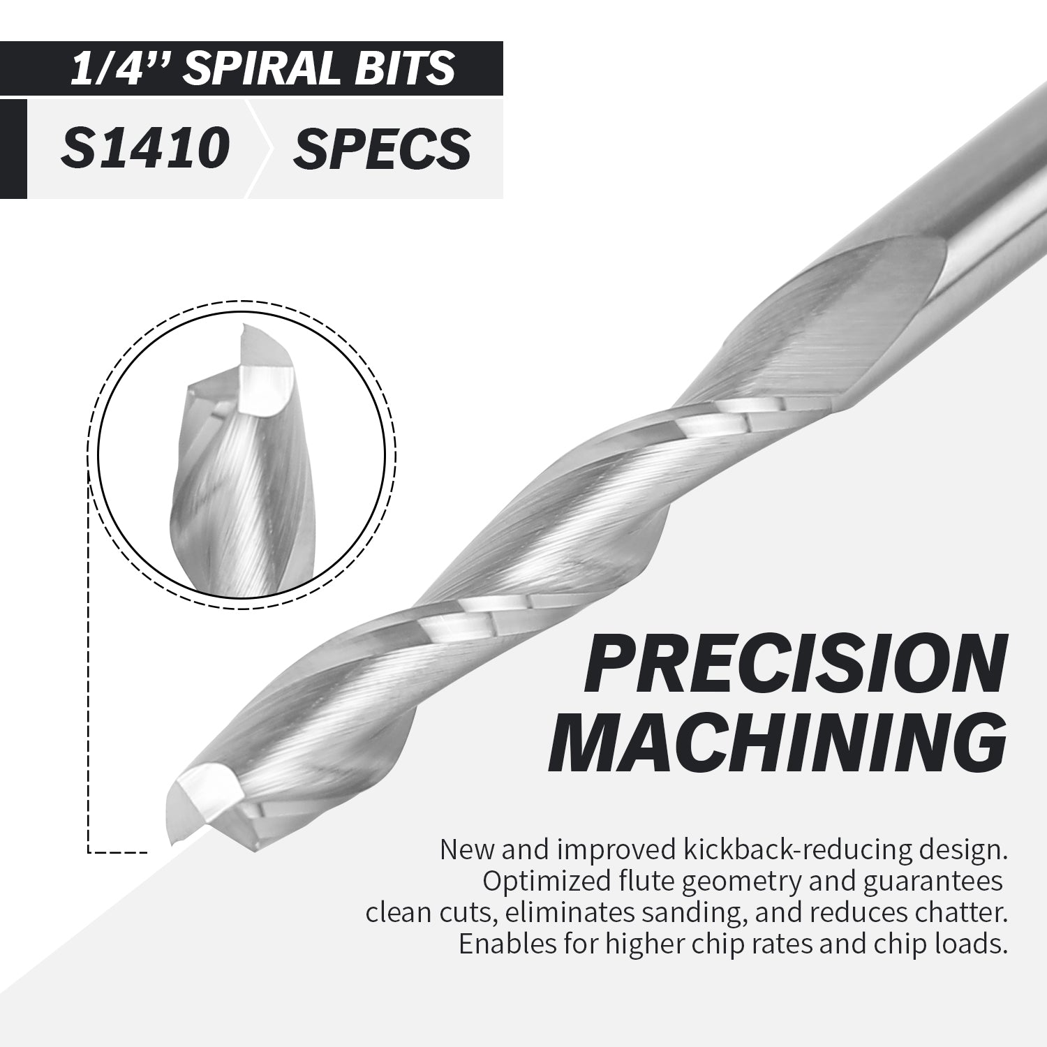 S1410 Solid Carbide Upcut Spiral Router Bit - 2Flutes - 1/4 SD - 1/4 CD - 1-1/2 CL - 3 OL - Zahyox