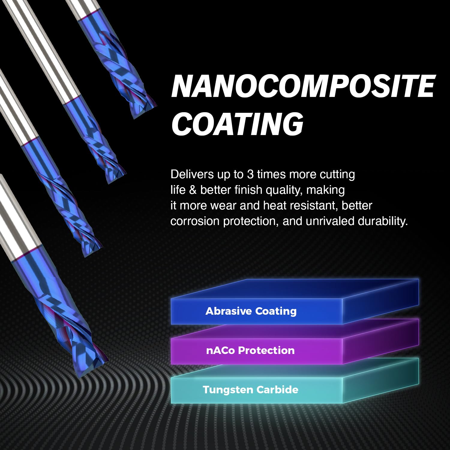 S1413 PRO Nano Coated Compression nACo Coated Spiral Router Bit - 2Flutes - 1/4 SD - 1/4 CD - 5/8 CL - 2-1/2 OL - 3/16 UCL - Zahyox