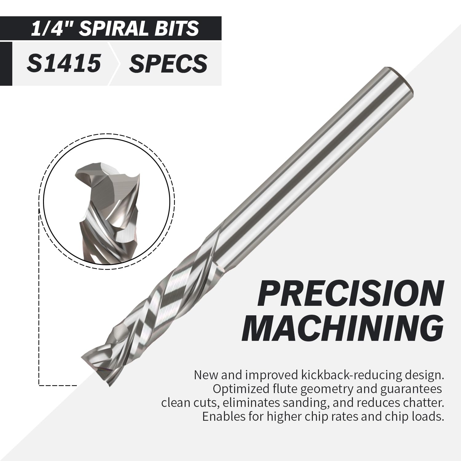 S1415 PRO Solid Carbide Compression Spiral Router Bit - 2 Flutes - 1/4 SD - 1/4 CD - 1 CL - 2-1/2 OL - 3/16 UCL - Zahyox