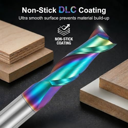 S1428 DLC Coated Compression CNC Router Bit - 2 Flutes - 1/4" SD - 1/4" CD - 1" CL - 2-1/2" OL (5 Pack)