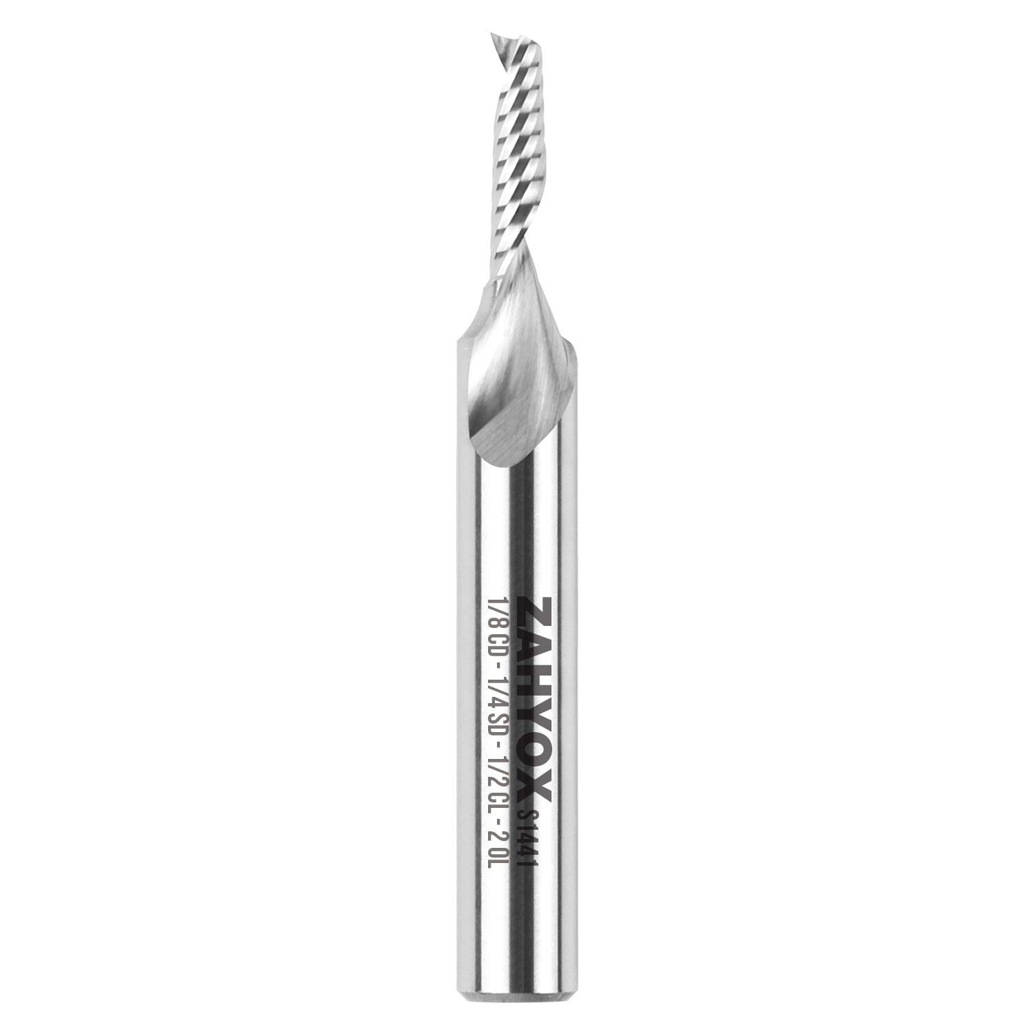 S1441 Solid Carbide Upcut Spiral Router Bit - O Flutes - 1/8 CD - 1/4 SD - 1/2 CL - 2 OL - Zahyox