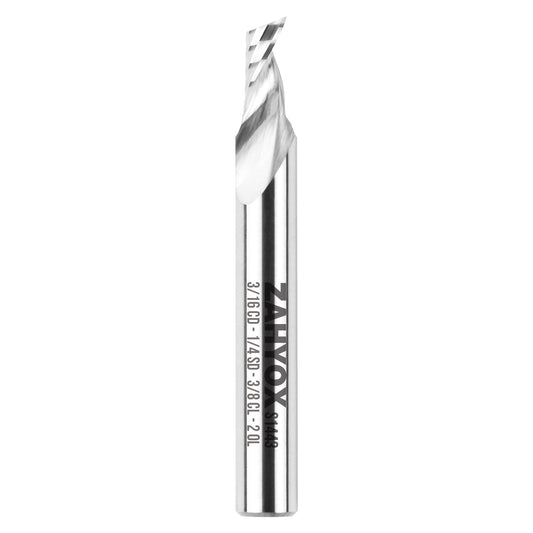 S1443 Solid Carbide Upcut Spiral Router Bit - O Flutes - 3/16 CD - 1/4 SD - 3/8 CL - 2 OL - Zahyox