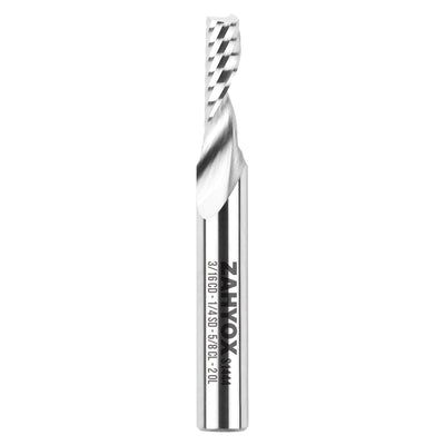 S1444 Solid Carbide Upcut Spiral Router Bit - O Flutes - 3/16 CD - 1/4 SD - 5/8 CL - 2 OL - Zahyox