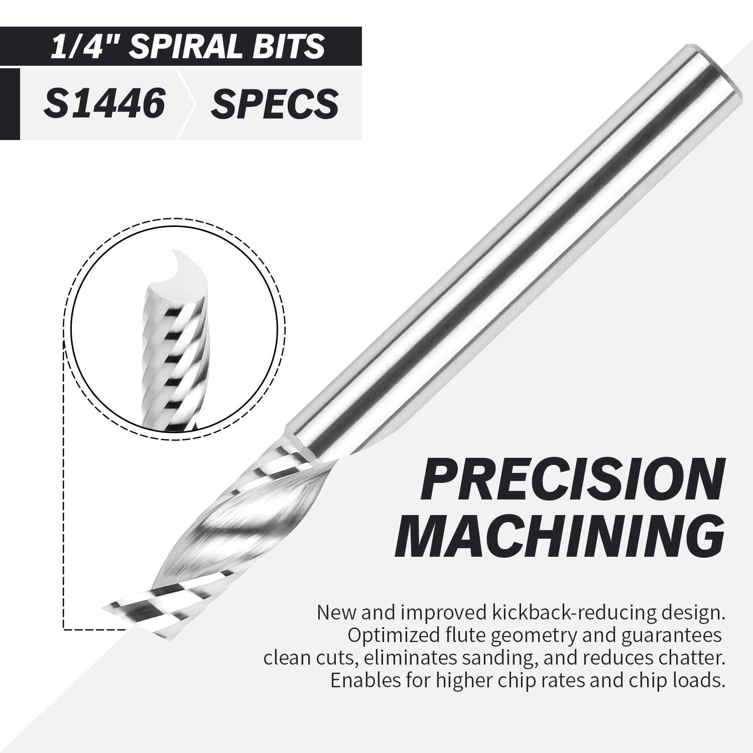S1446 Solid Carbide Upcut Spiral Router Bit - O Flutes - 1/4 CD - 1/4 SD - 3/4 CL - 2-1/2 OL - Zahyox
