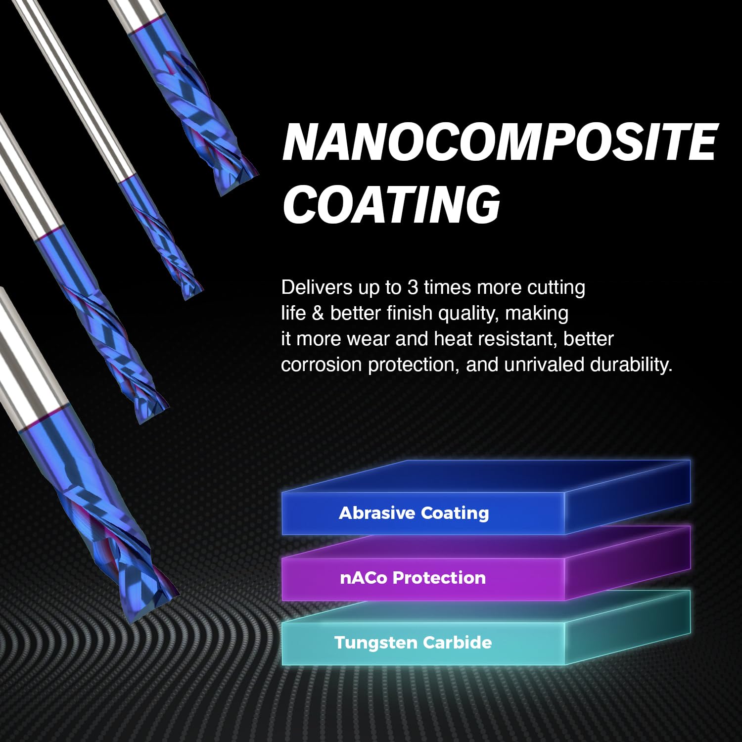 3/8" Shank Solid Carbide nACo Coated Compression Spiral Router Bit - 2 Flutes - 3/8" Cutting Dia - 1-1/8" LOC - 3" OAL - 1/4" UCL - S3813 PRO - Zahyox