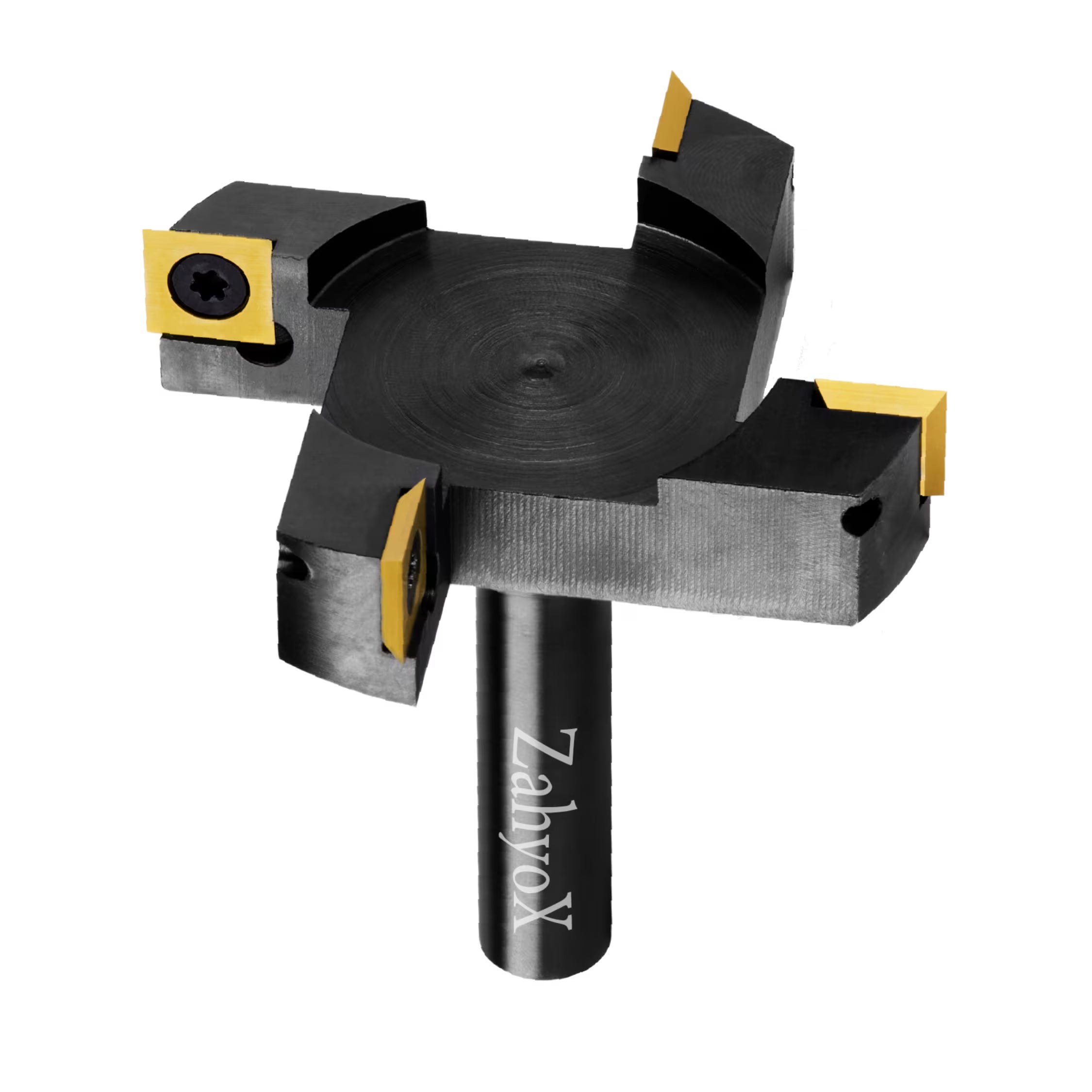 CNC Spoilboard Surfacing Router Bit, 1/2" Shank, 4 Wings, 3" Cutting Dia, TiN Coated Insert Carbide Slab Flattening Router Bit - C1202T - Zahyox