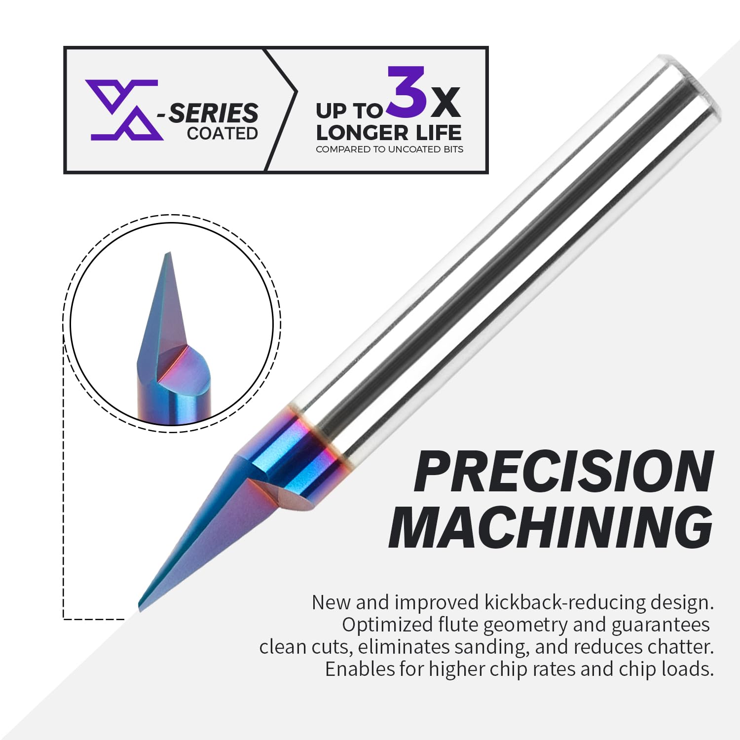 V1404 30 Degree nACo Coated V-Groove Carve Bit - 1 Flute - 30°-  0.04" CD - 1/4" SD - 0.388" CL - 2“ OL - Zahyox