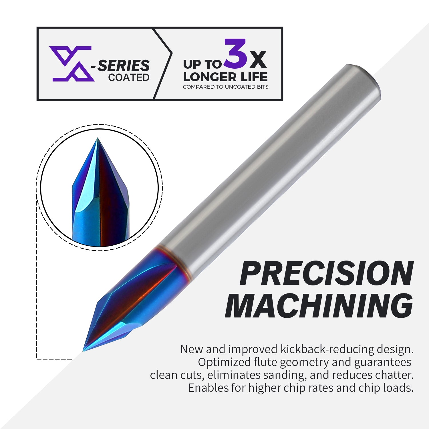 V1401 60 Degree nACo Coated V-Groove Carve Bit - 3 Flutes - 60°-  1/4 SD - 1/4 CD - 7/32 CL - 2 OL - Zahyox