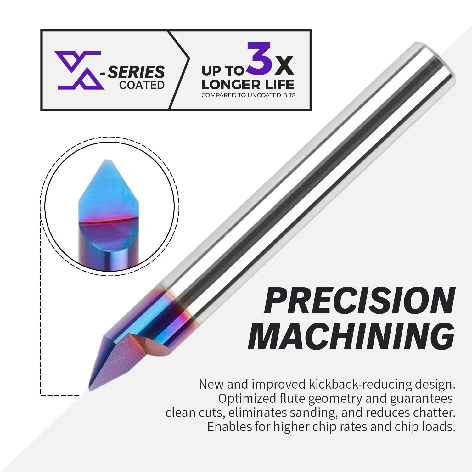 V1403 60 Degree nACo Coated V-Groove Carve Bit - 1 Flute - 60°-  1/4" SD - 0.04" CD - 0.182"CL - 2 OL - Zahyox