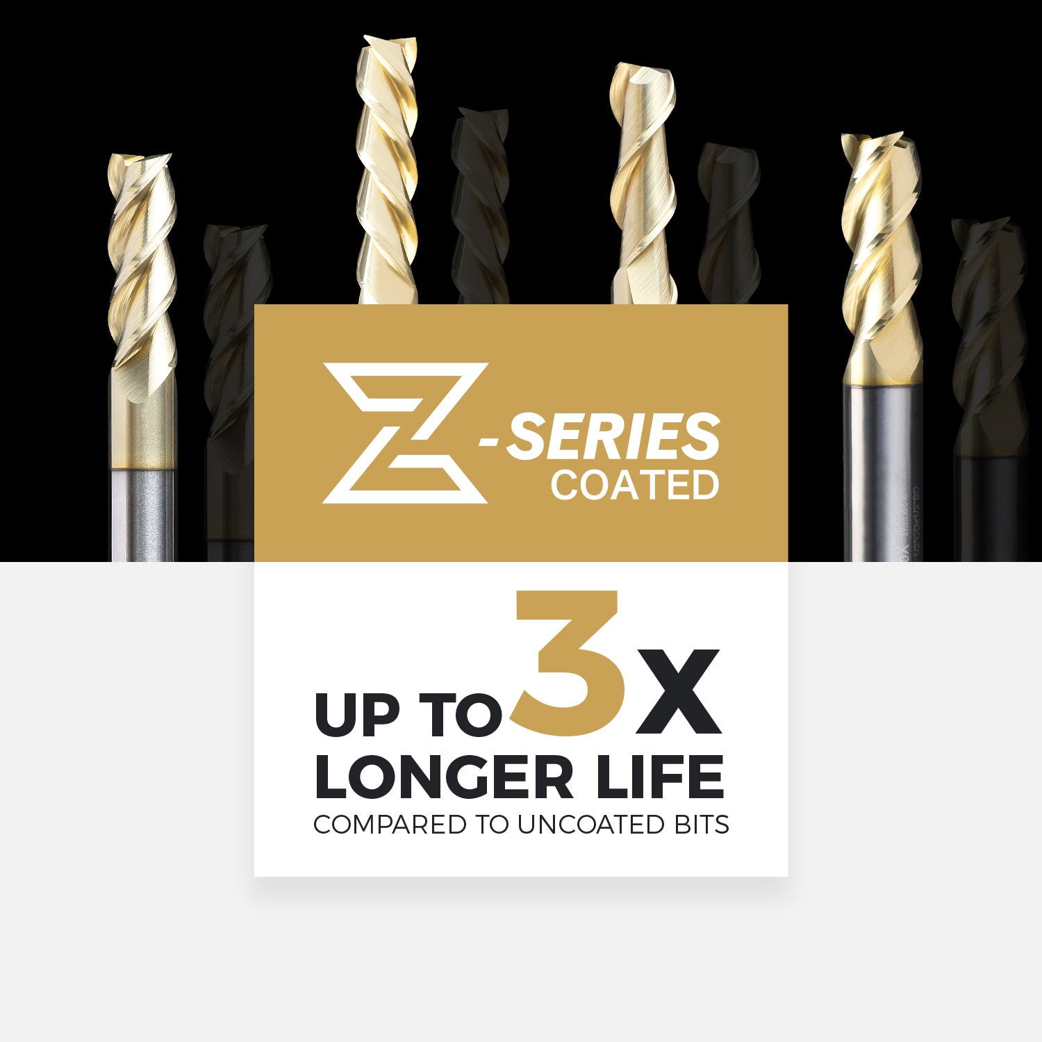 M1202 - CNC Square End Mill, Aluminum Cutting 1/2“ SD x 1/2” CD x 1-1/4“ LOC x 3” OAL x 3 Flute ZrN SC Coated Up-Cut Router Bit - Zahyox