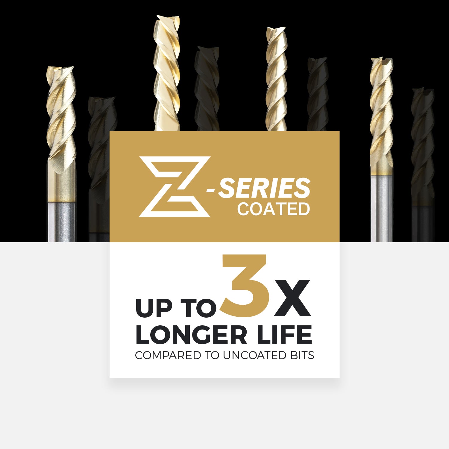 M1407 ZrN Coated Upcut End Mill for Aluminum - 3 Flutes - 1/4 Dia - 1/4 Shank - 3/4 LOC - 2-1/2 OAL - Zahyox