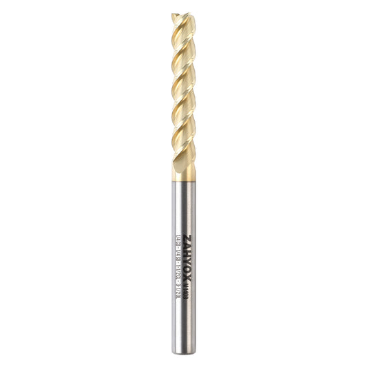 M1408 ZrN Coated Upcut Square Nose End Mill for Aluminum - 3 Flutes - 1/4 SD - 1/4 CD - 1-1/2 CL - 3-1/2 OL