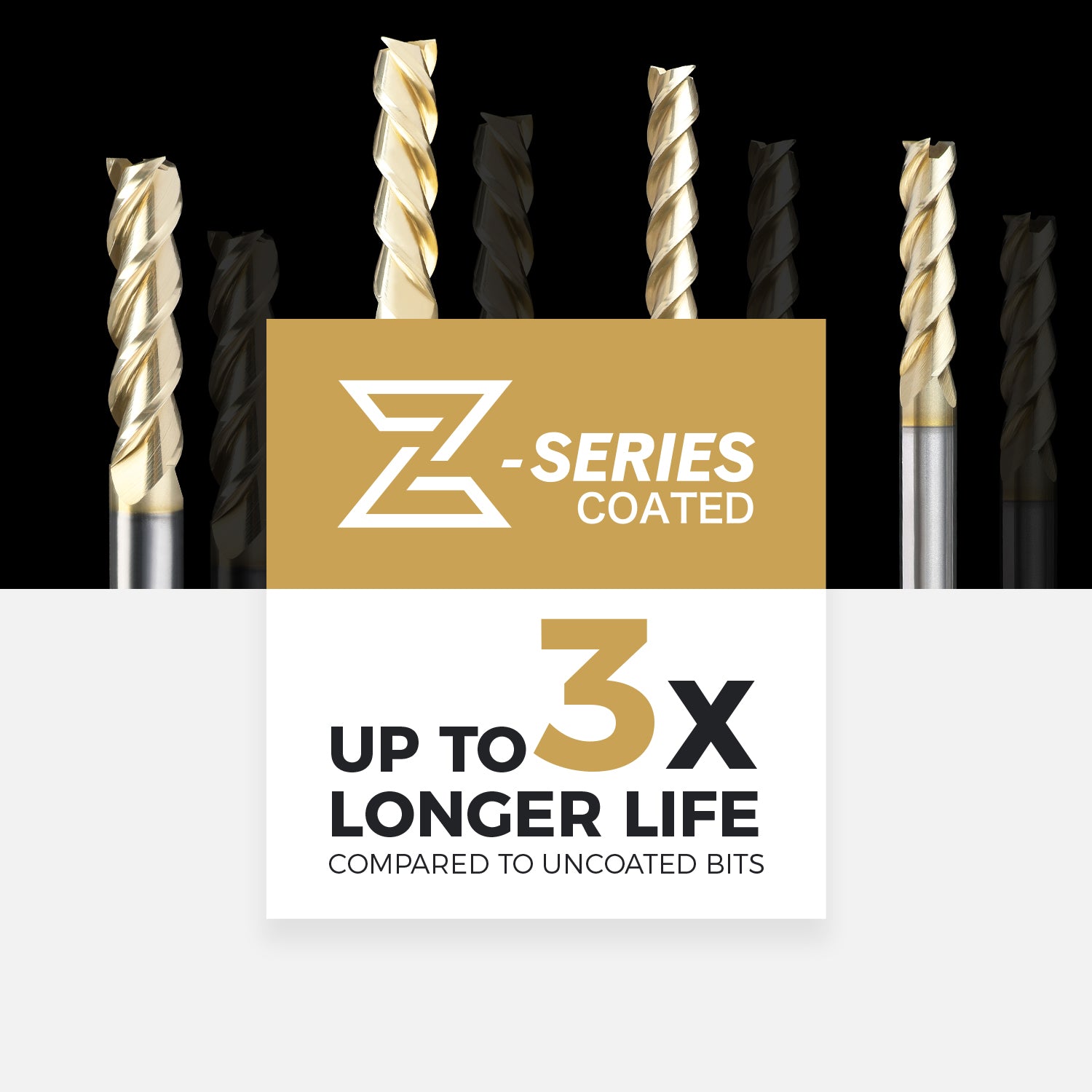 M1409 ZrN Coated Upcut End Mill for Aluminum - 3 Flutes - 1/4 Dia - 1/4 Shank - 1 LOC - 3-1/2 OAL - Zahyox