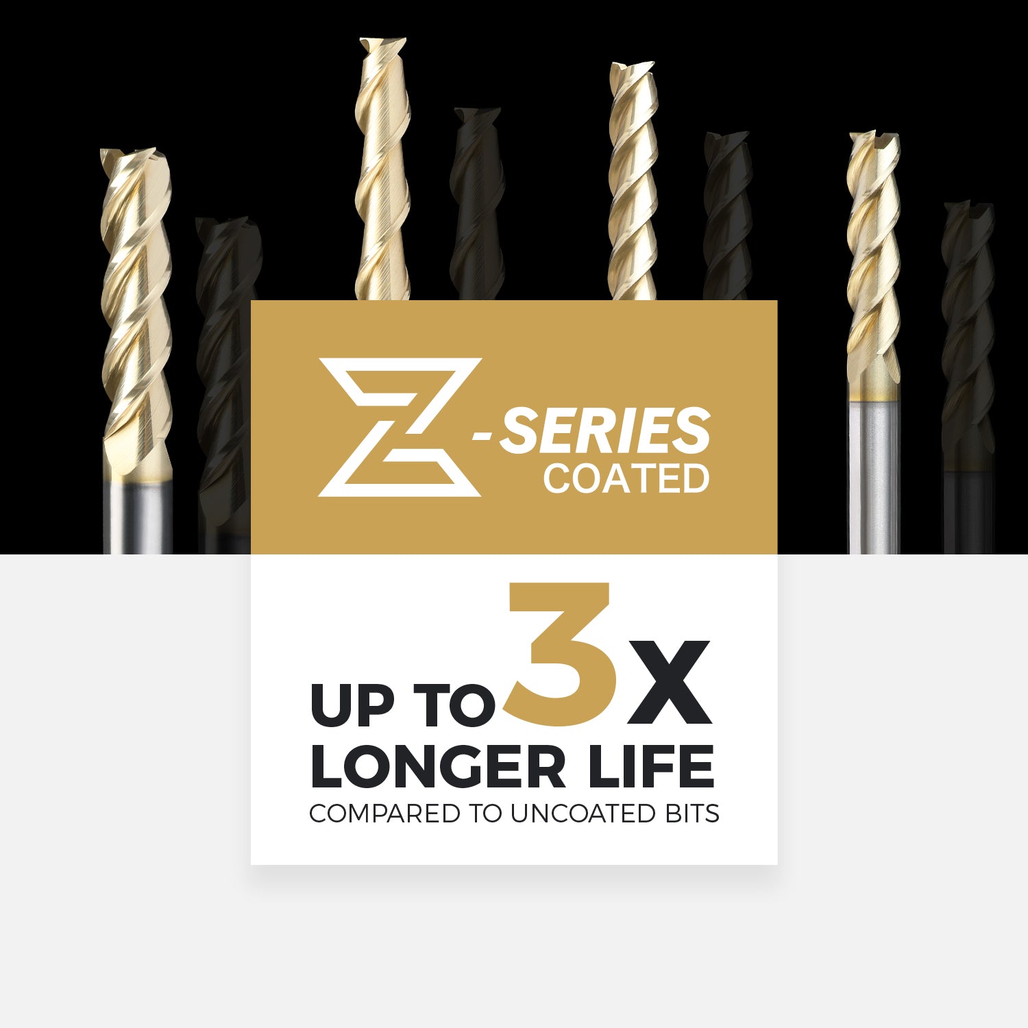 M1410 ZrN Coated Upcut End Mill for Aluminum - 3 Flutes - 1/4 Dia - 1/4 Shank - 1 LOC - 4 OAL - Zahyox