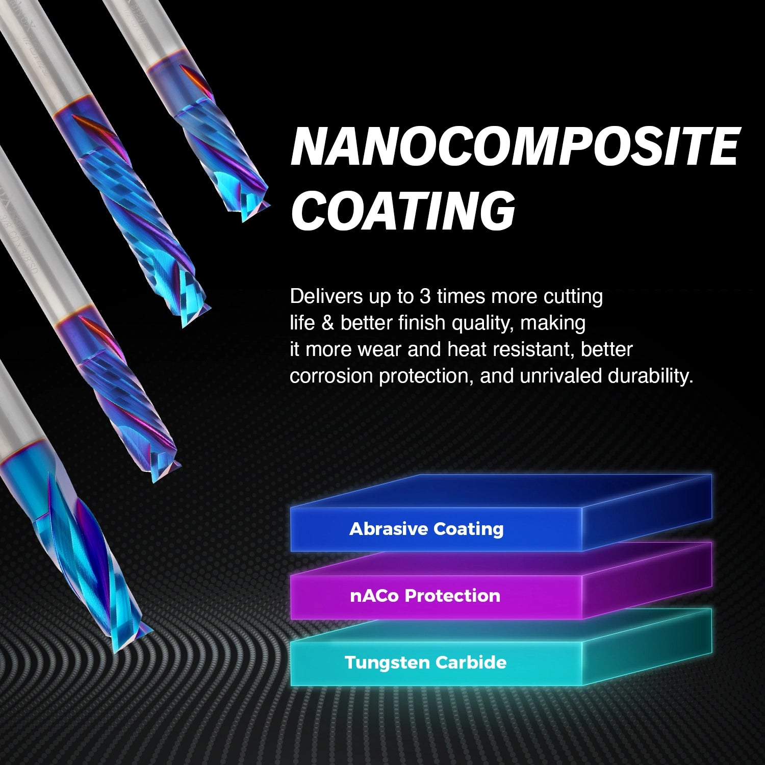 3/8" Shank Compression nACo Coated CNC Spiral Router Bit - 2 Flutes - 3/8" Cutting Dia - 1-1/16" LOC - 3OAL - S3801 - Zahyox