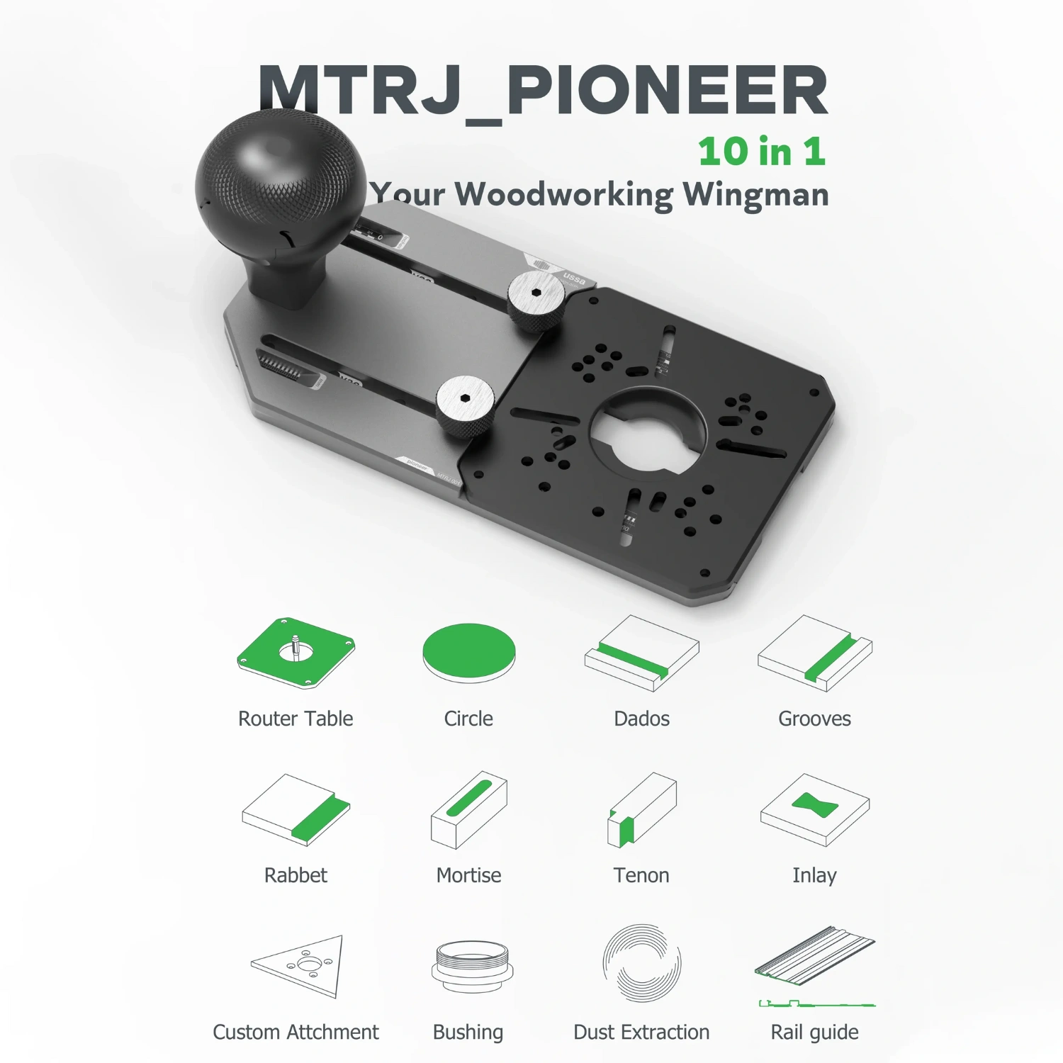 10-in-1 Trim Router Jig for Circle Cutting, Edge Guide, Mortise/Rabbet & Trimming | Multi-Function Router Base