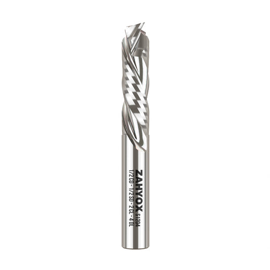 1/2" Shank Compression Solid Carbide CNC Spiral Router Bit - 2 Flutes - 1/2" CD - 2" CL - 4" OL - S1204 - Zahyox