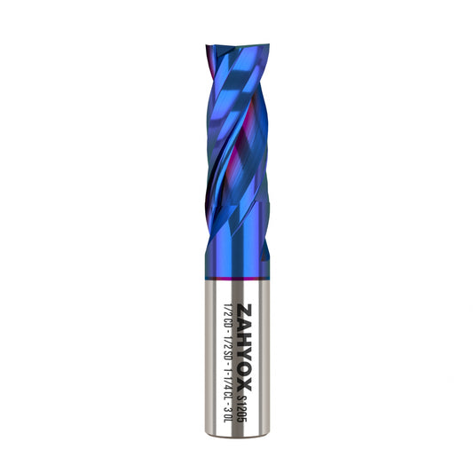 1/2" Shank Upcut nACo Coated CNC Spiral Router Bit - 2 Flutes  1/2" CD - 1-1/4" CL - 3" OAL - S1205 - Zahyox