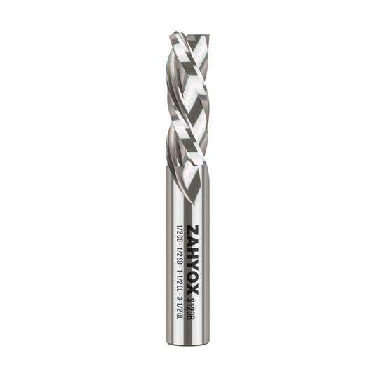 1/2" Shank Downcut Solid Carbide CNC Spiral Router Bit - 3 Flutes - 1/2" CD - 1-1/2" CL - 3-1/2" OL - S1208 - Zahyox