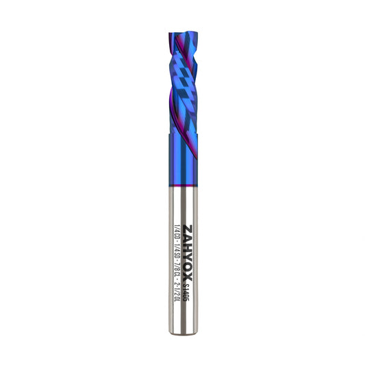S1405 Solid Carbide nACo Coated Compression Spiral Router Bit - 2Flutes - 1/4 SD - 1/4 CD - 7/8 CL - 2-1/2 OL - Zahyox