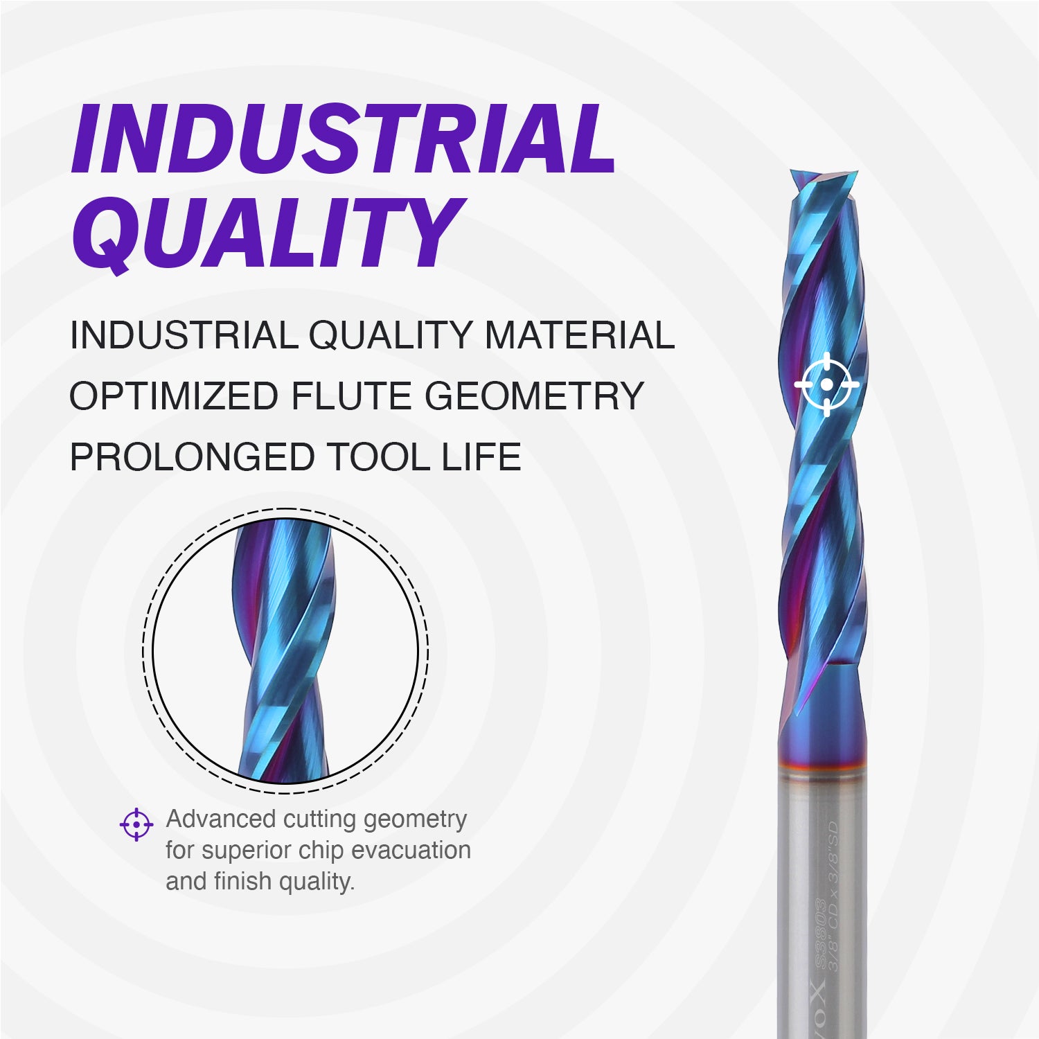 3/8" Shank Solid Carbide Upcut nACo Coated CNC Spiral Bit- 2 Flutes - 3/8" Cutting Dia - 2" LOC - 4" OAL - S3803 - Zahyox