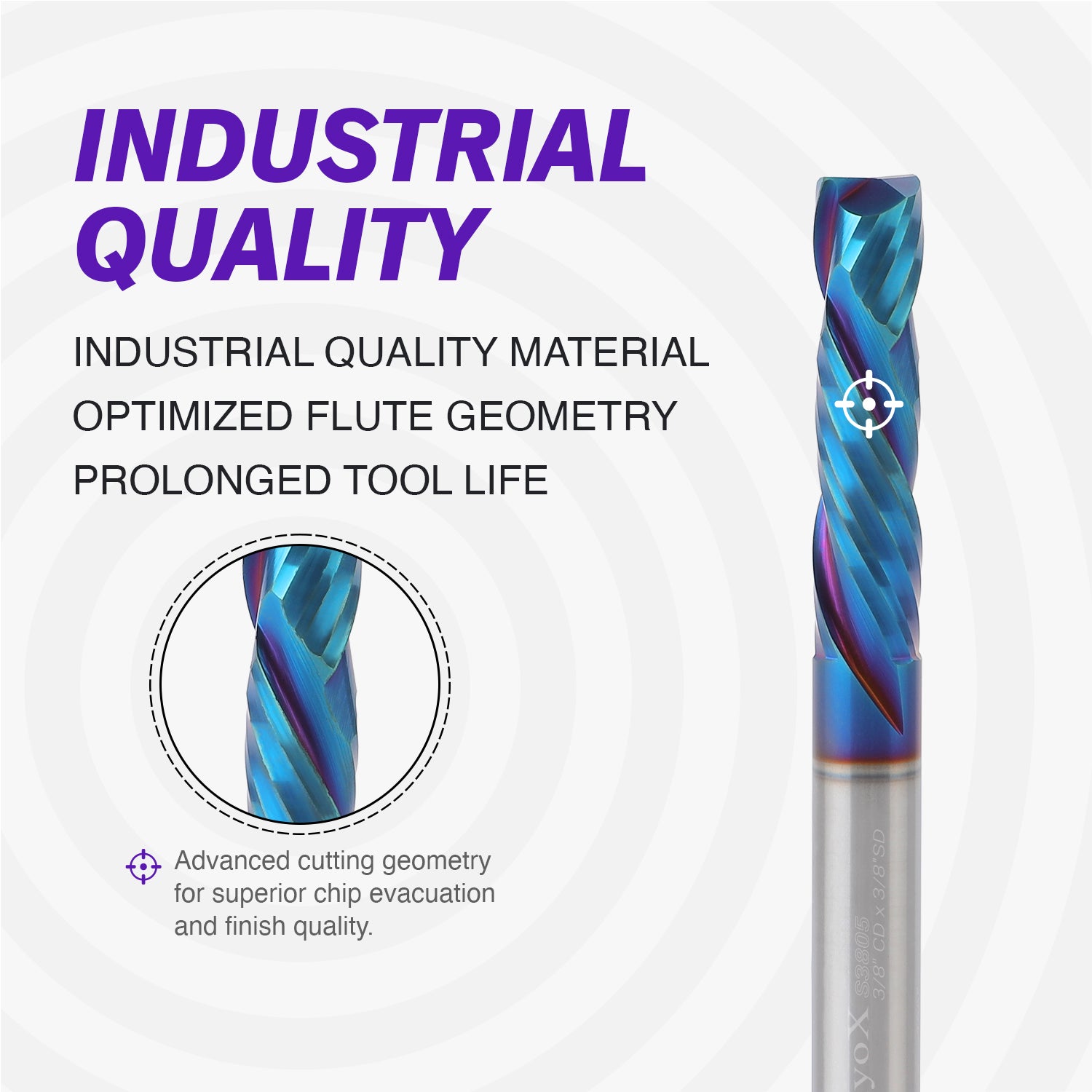 3/8" Shank Solid Carbide Compression nACo Coated CNC Spiral Router Bit - 2 Flutes - 3/8" Cutting Dia - 1-5/8" LOC - 3-1/2" OAL - S3805 - Zahyox