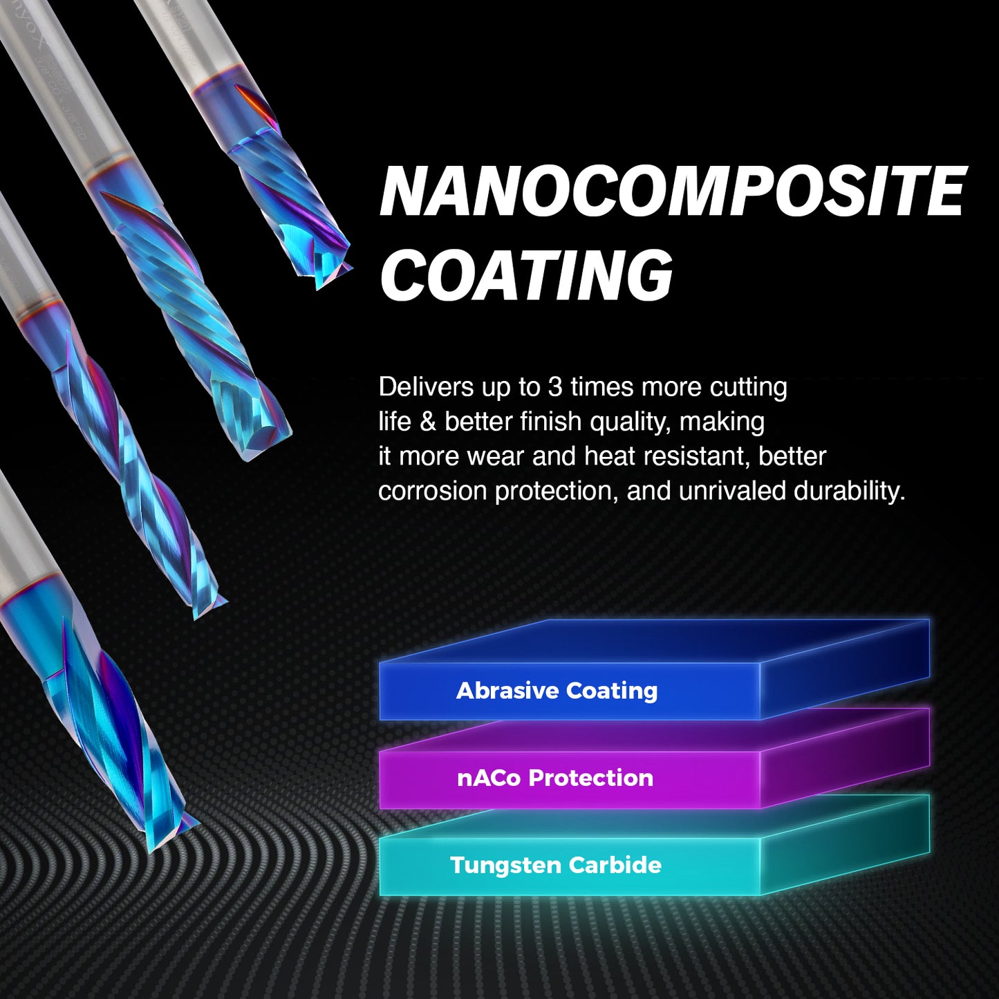 S3805 Solid Carbide Compression Nano Coated CNC Spiral Router Bit - 2Flutes - 3/8 SD - 3/8 CD - 1-5/8 CL - 3-1/2 OL